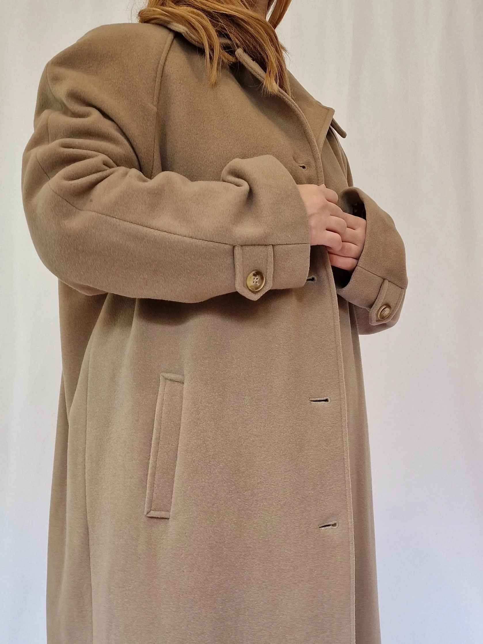 Vintage Camel Brown Wool Single Breasted Long Coat - XL - Image 3