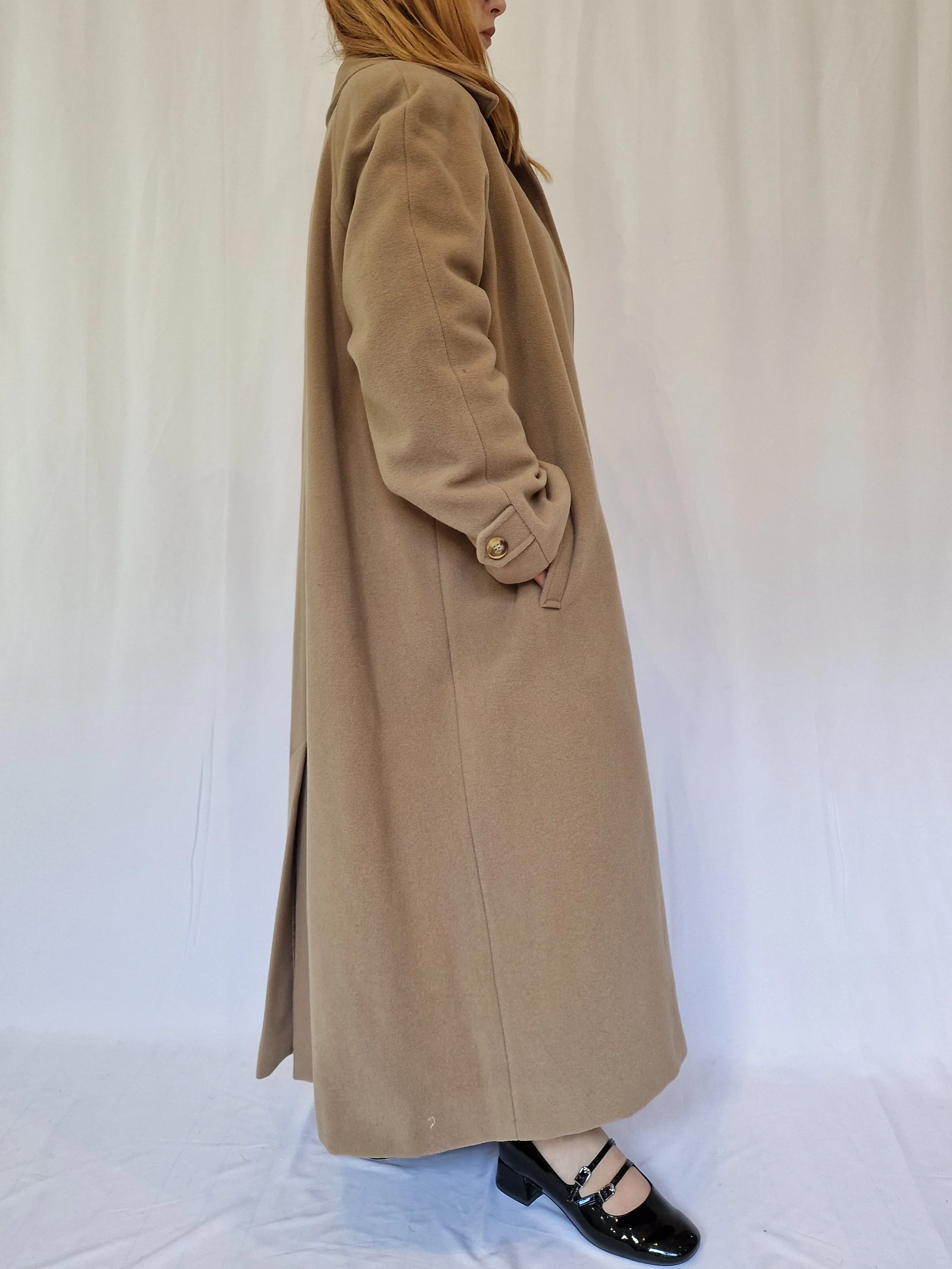 Vintage Camel Brown Wool Single Breasted Long Coat - XL - Image 5