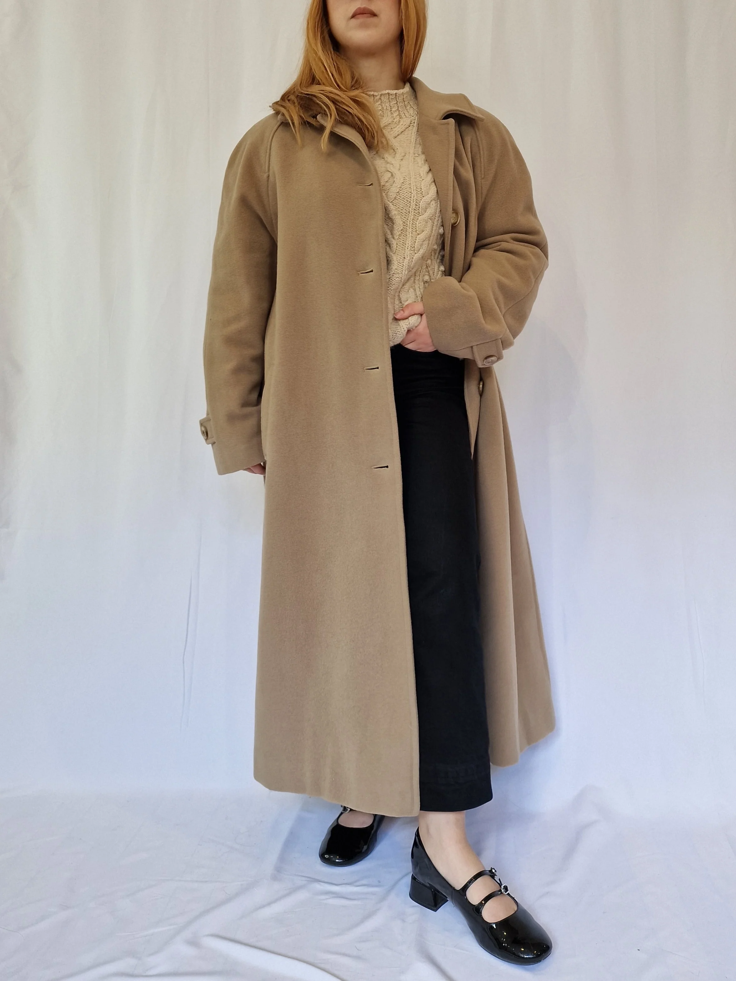 Vintage Camel Brown Wool Single Breasted Long Coat - XL - Image 6