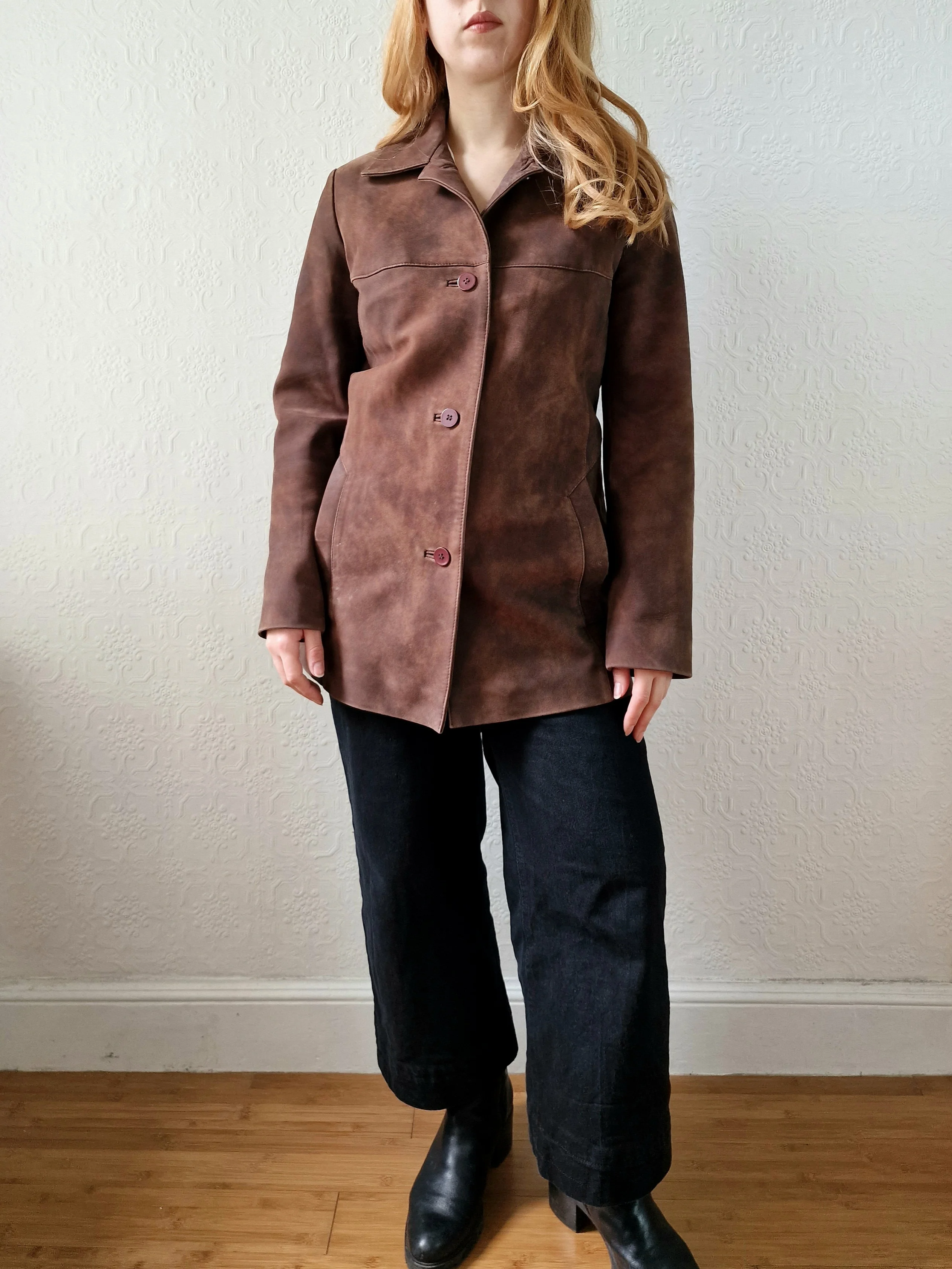Vintage 90s Warm Brown Genuine Nubuck Leather Blazer Style Jacket - S - Image 10