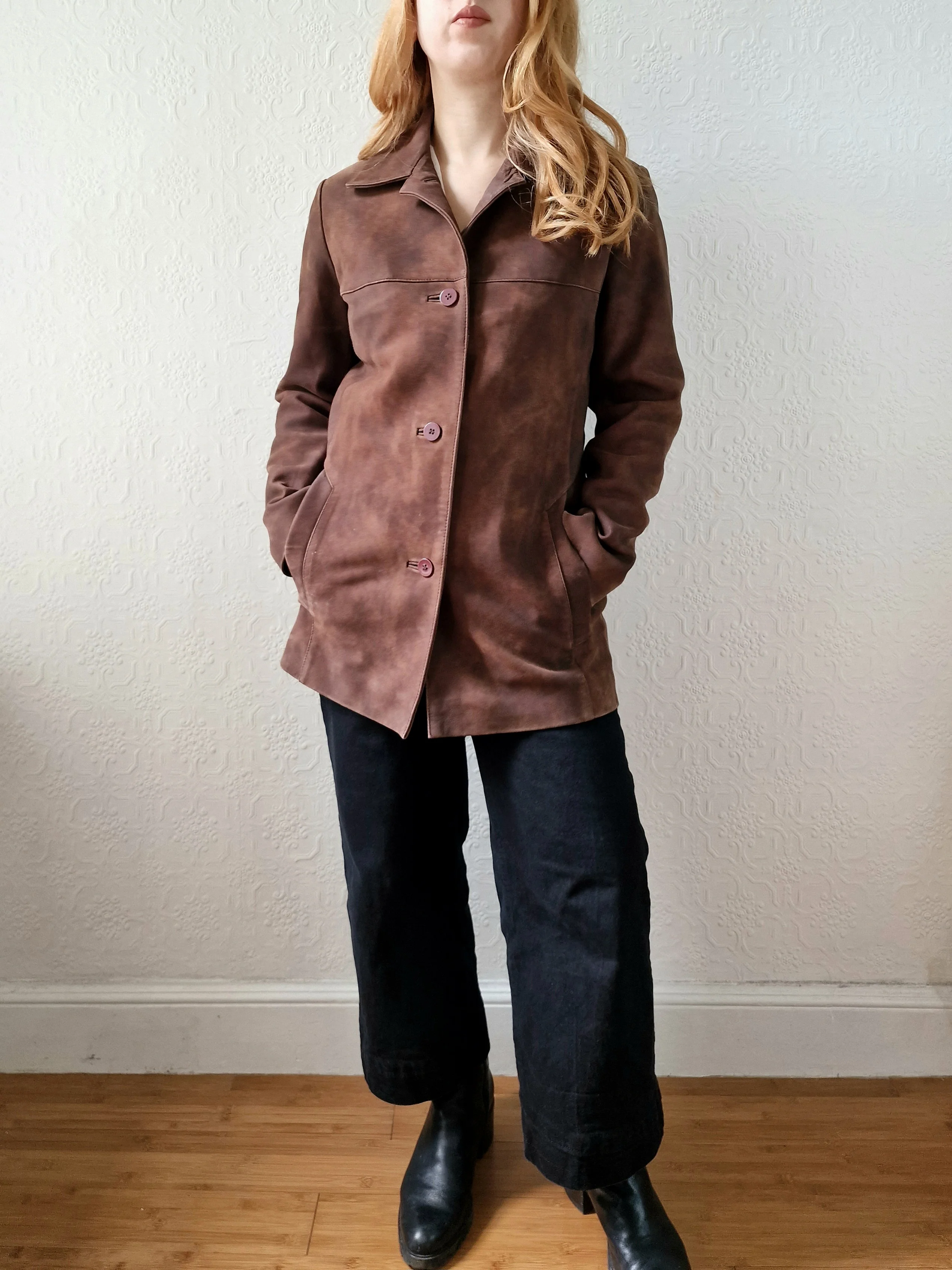 Vintage 90s Warm Brown Genuine Nubuck Leather Blazer Style Jacket - S - Image 11