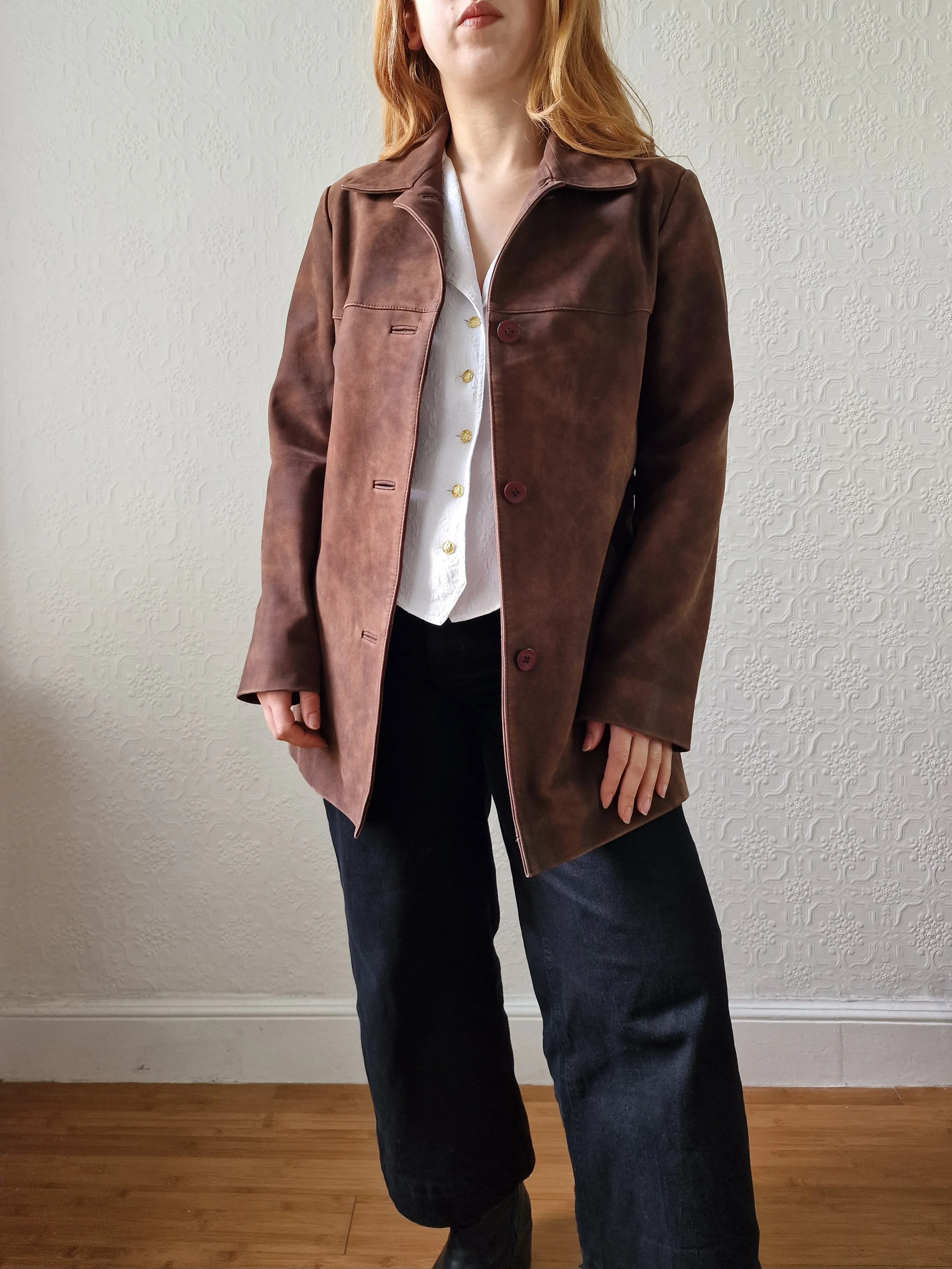 Vintage 90s Warm Brown Genuine Nubuck Leather Blazer Style Jacket - S - Image 12