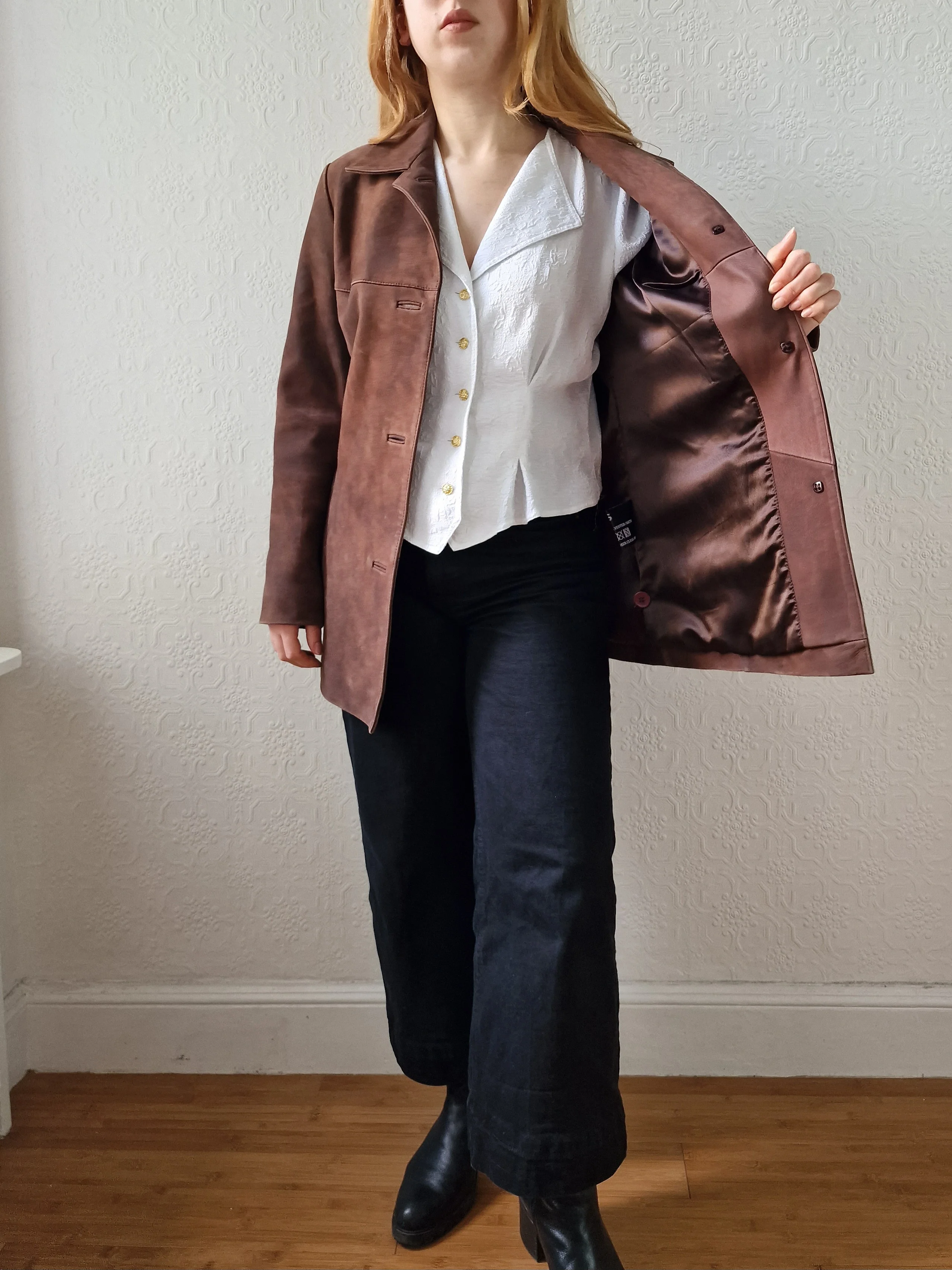 Vintage 90s Warm Brown Genuine Nubuck Leather Blazer Style Jacket - S - Image 13