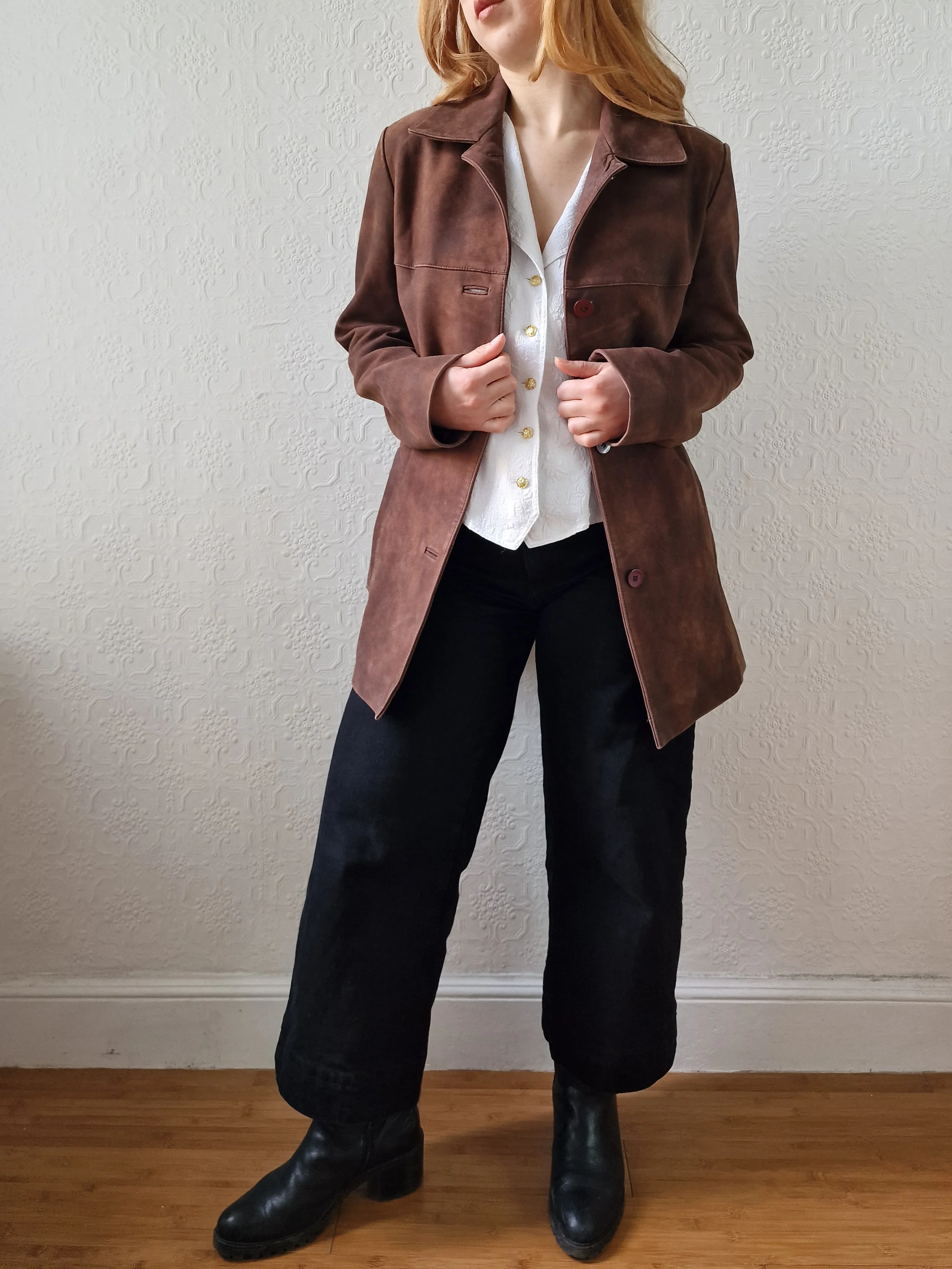 Vintage 90s Warm Brown Genuine Nubuck Leather Blazer Style Jacket - S - Image 14