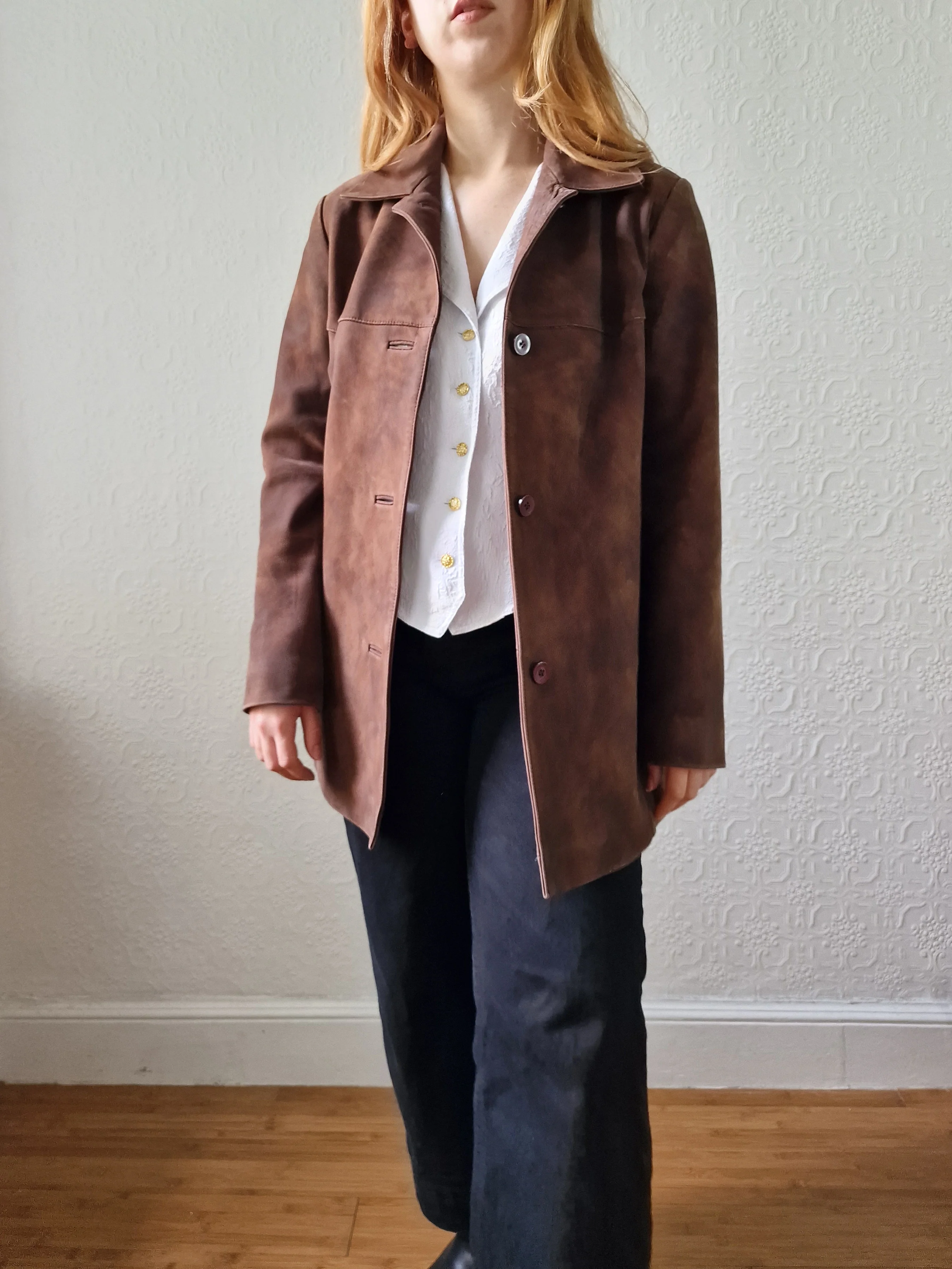 Vintage 90s Warm Brown Genuine Nubuck Leather Blazer Style Jacket - S - Image 15