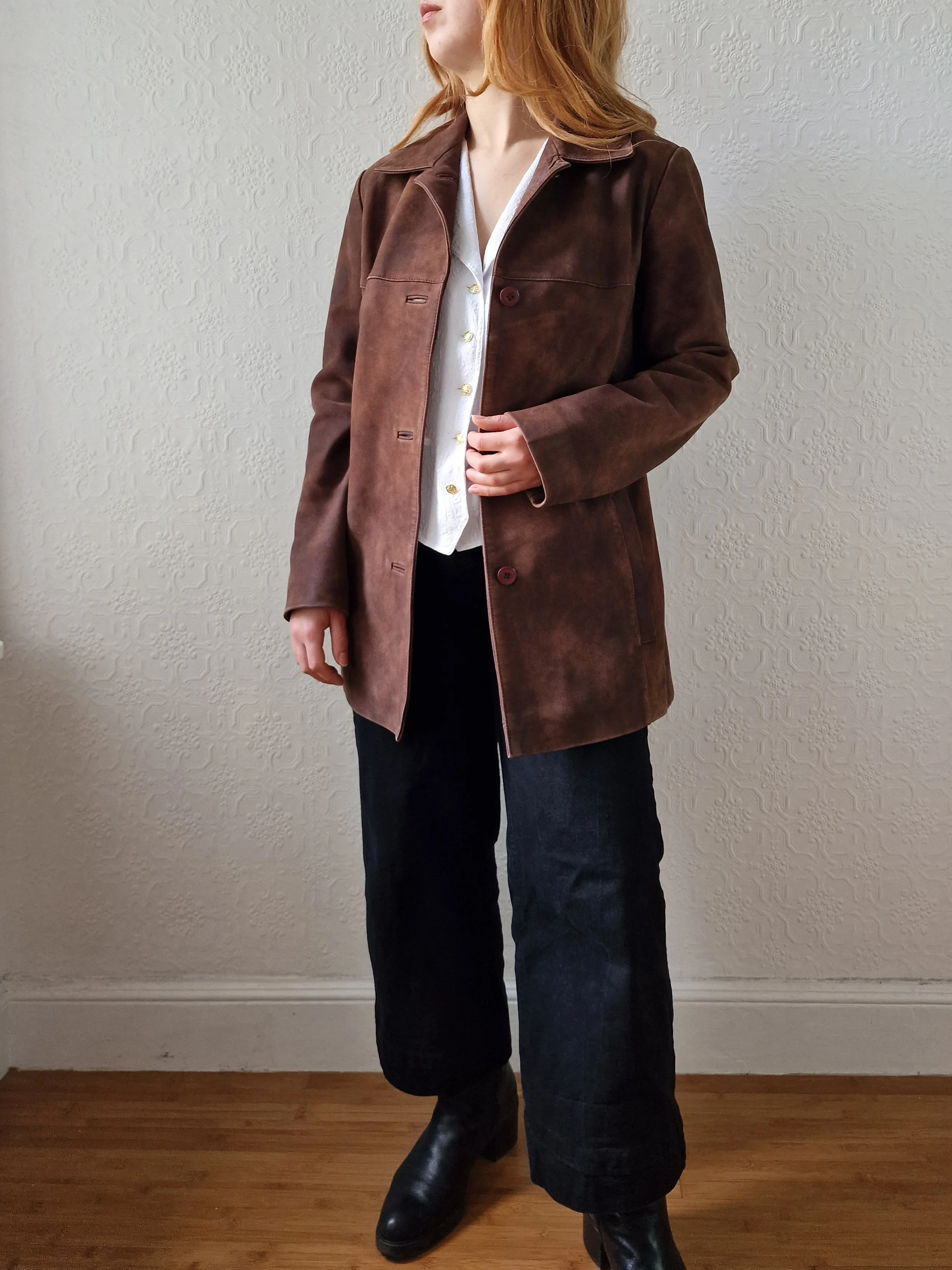 Vintage 90s Warm Brown Genuine Nubuck Leather Blazer Style Jacket - S - Image 16