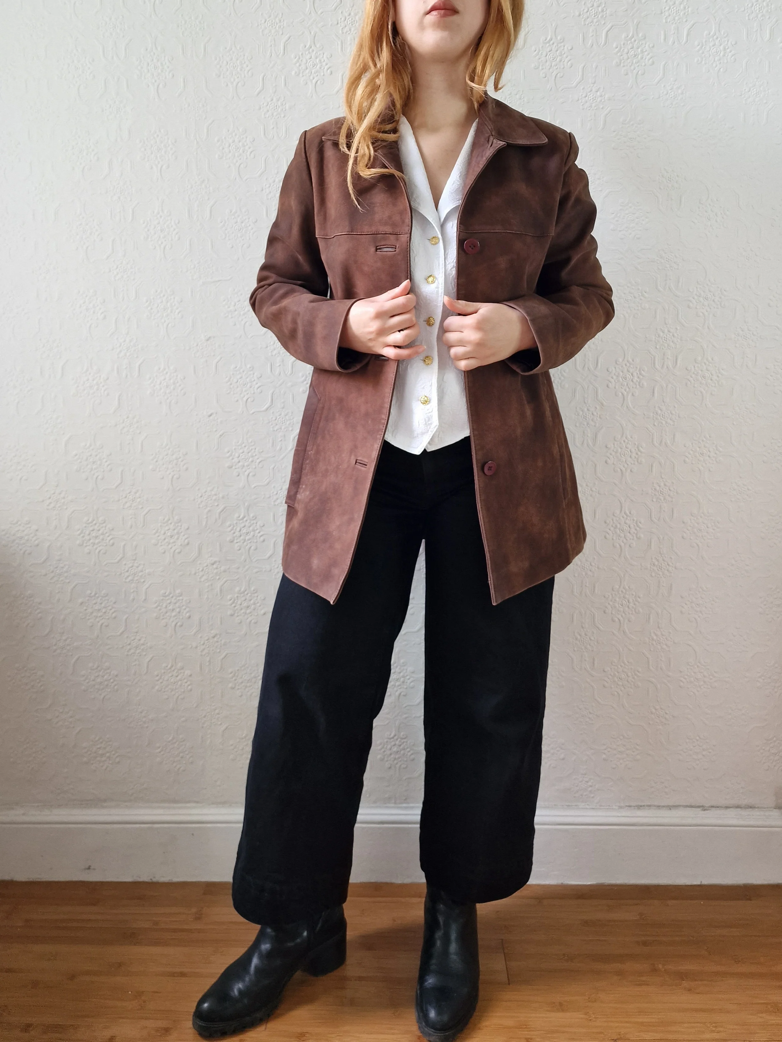 Vintage 90s Warm Brown Genuine Nubuck Leather Blazer Style Jacket - S - Image 2