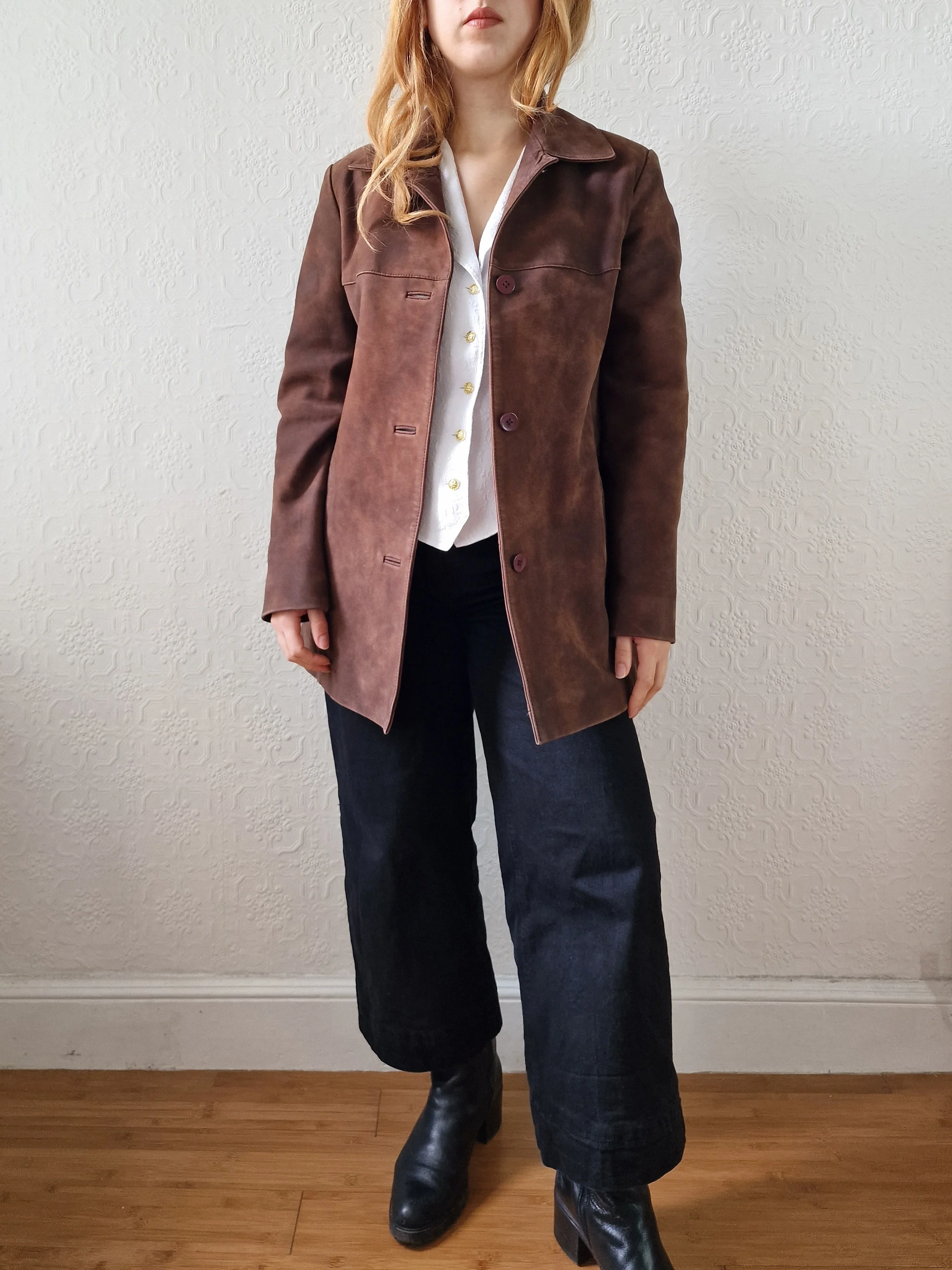 Vintage 90s Warm Brown Genuine Nubuck Leather Blazer Style Jacket - S - Image 3