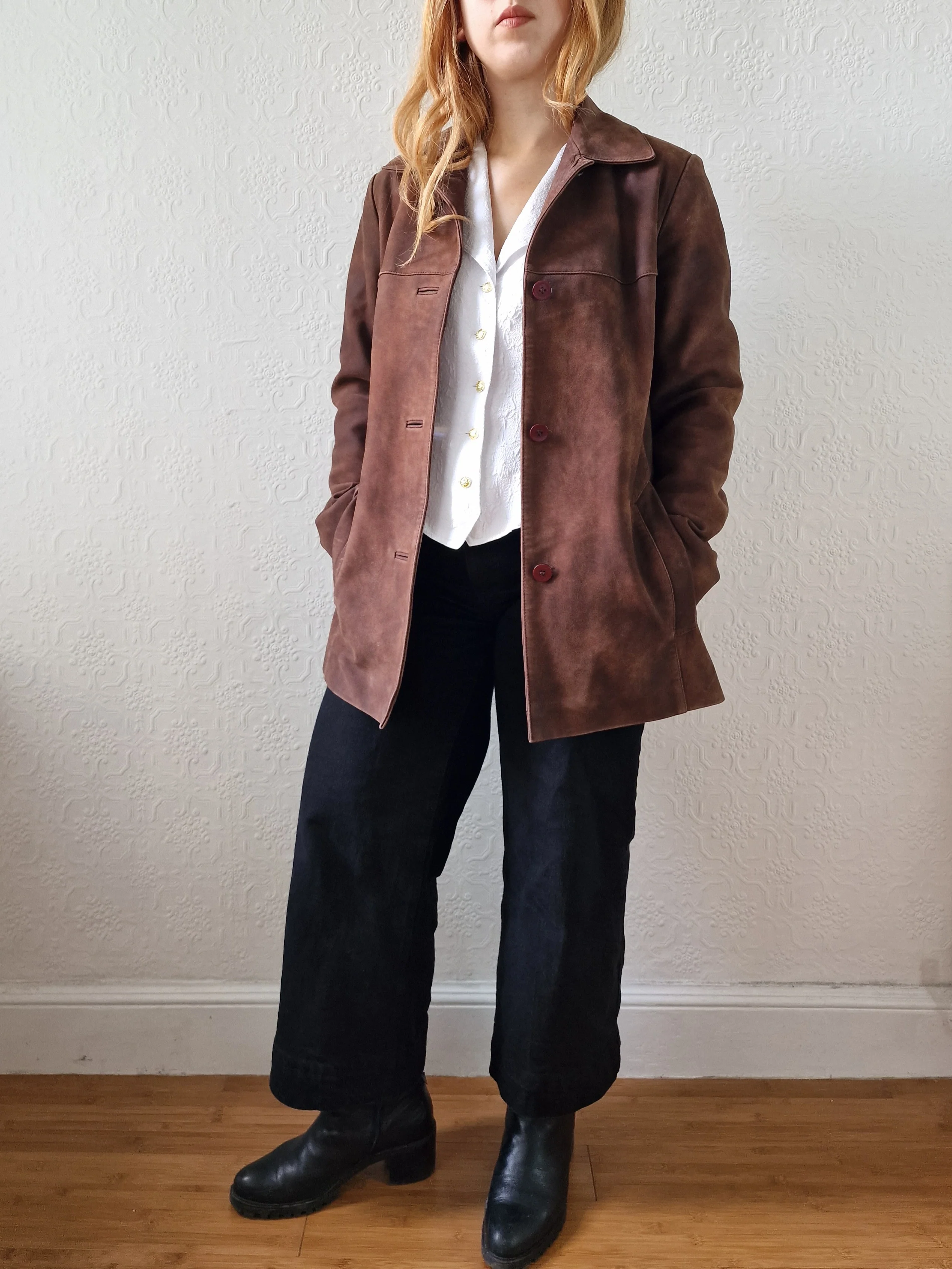 Vintage 90s Warm Brown Genuine Nubuck Leather Blazer Style Jacket - S - Image 4