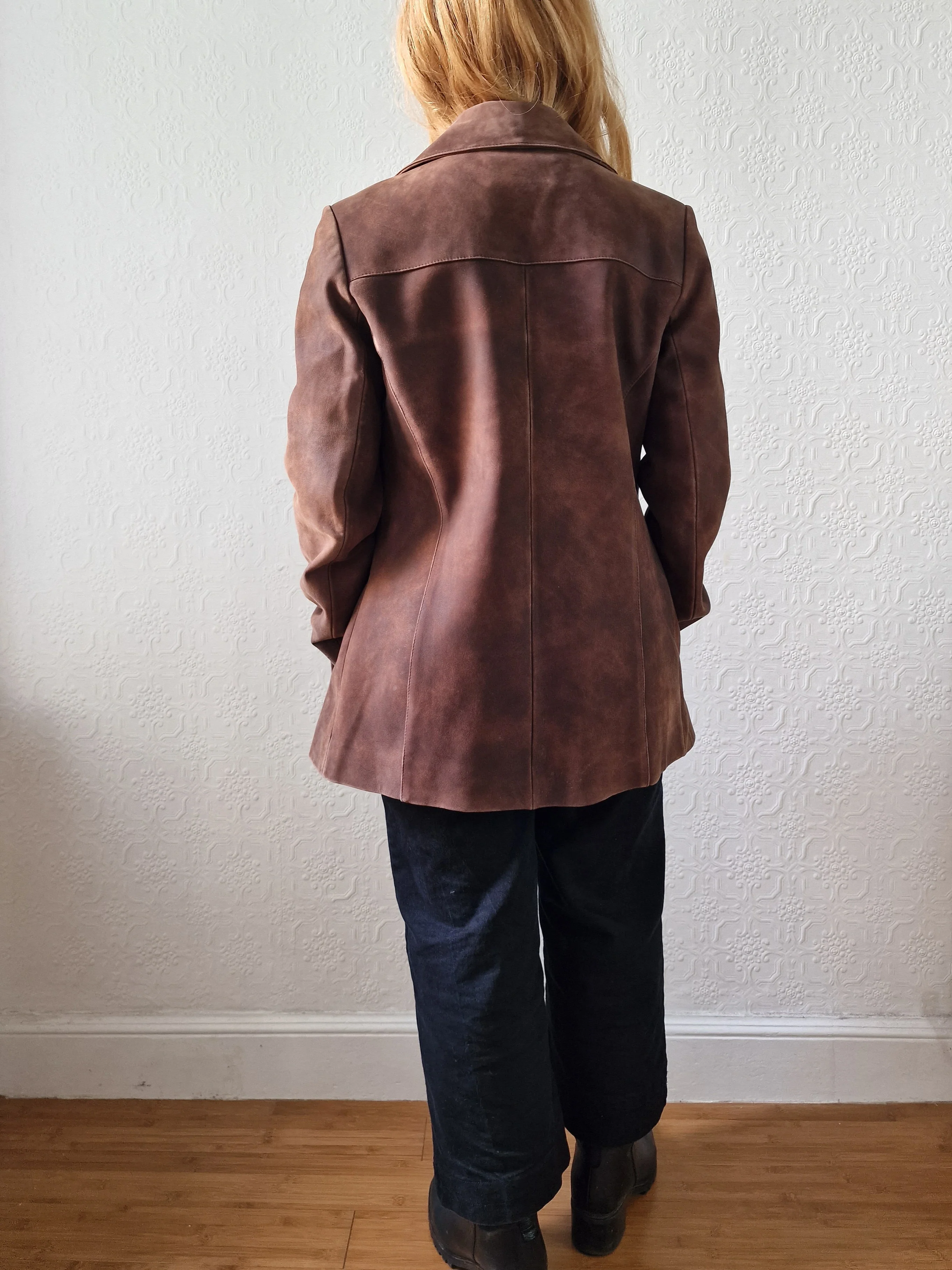 Vintage 90s Warm Brown Genuine Nubuck Leather Blazer Style Jacket - S - Image 5