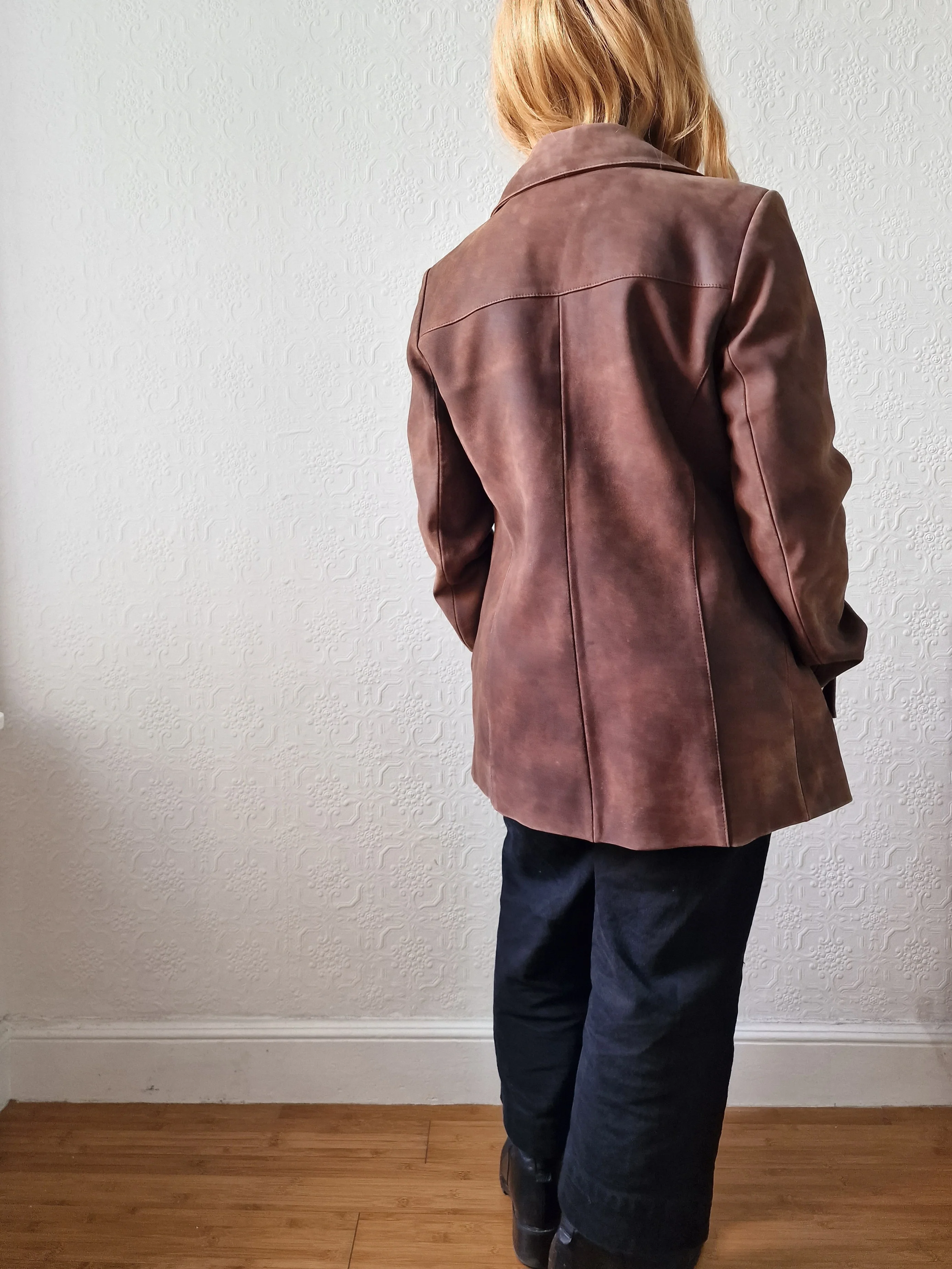 Vintage 90s Warm Brown Genuine Nubuck Leather Blazer Style Jacket - S - Image 6