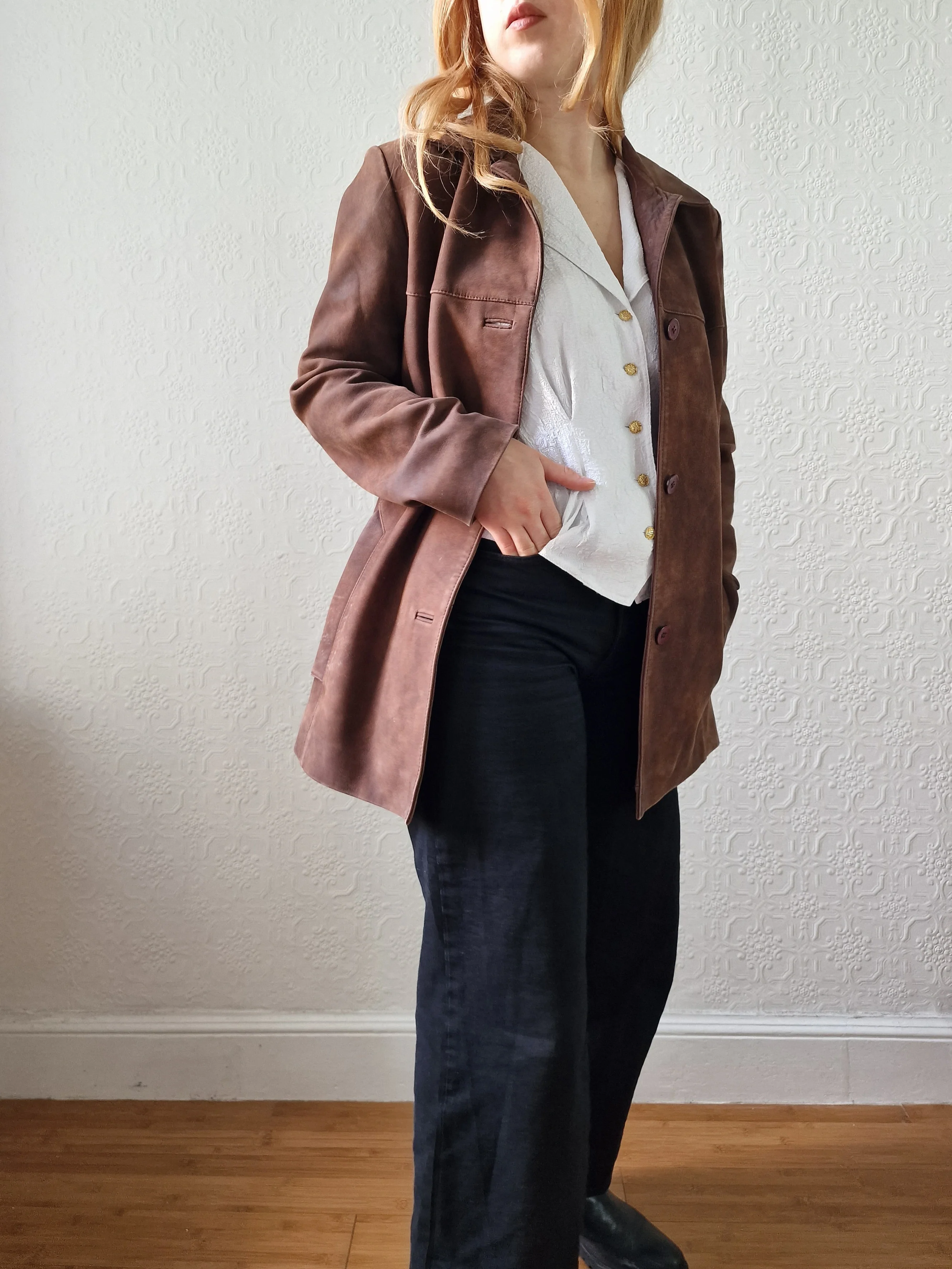 Vintage 90s Warm Brown Genuine Nubuck Leather Blazer Style Jacket - S - Image 7
