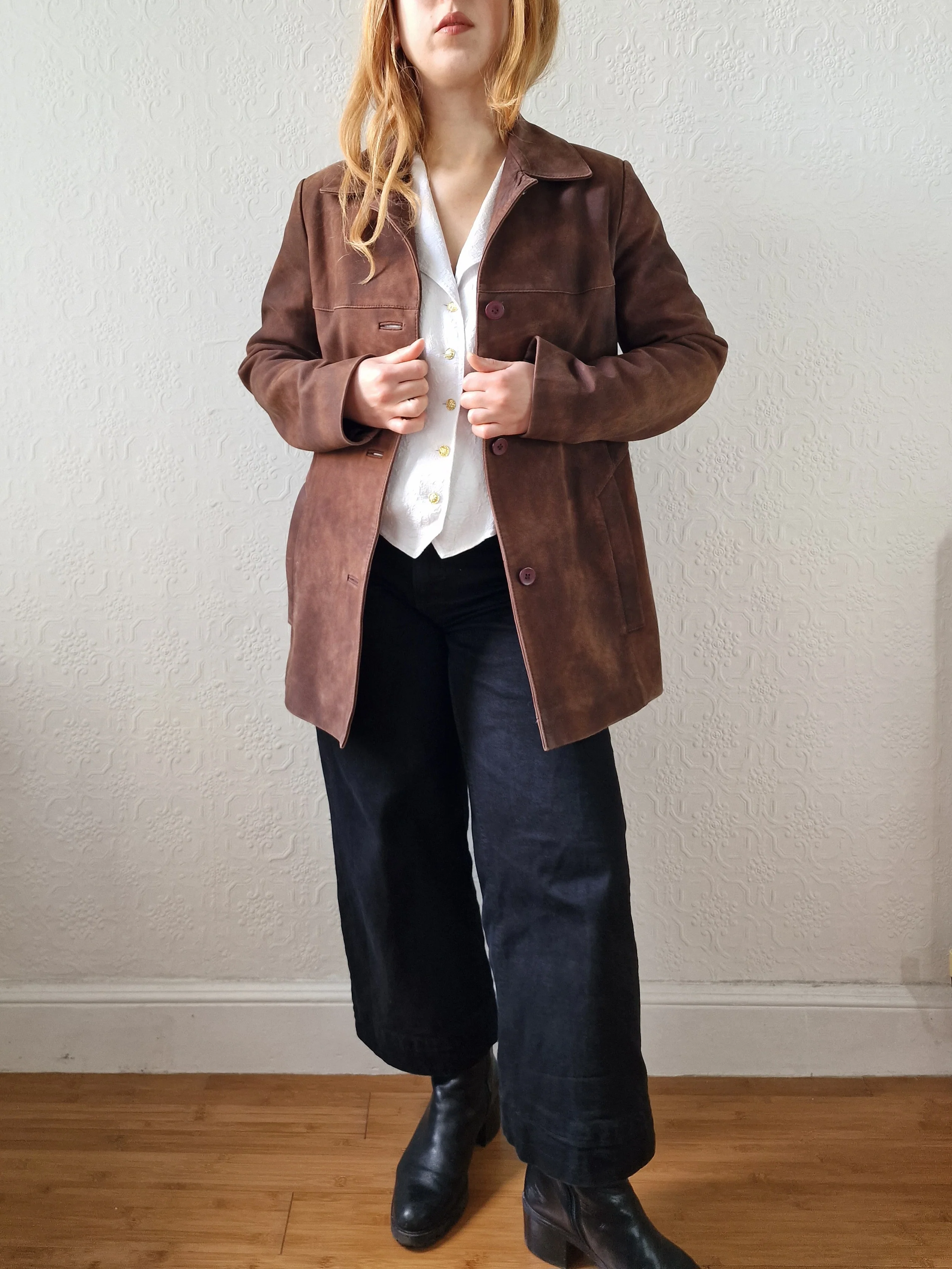 Vintage 90s Warm Brown Genuine Nubuck Leather Blazer Style Jacket - S - Image 8
