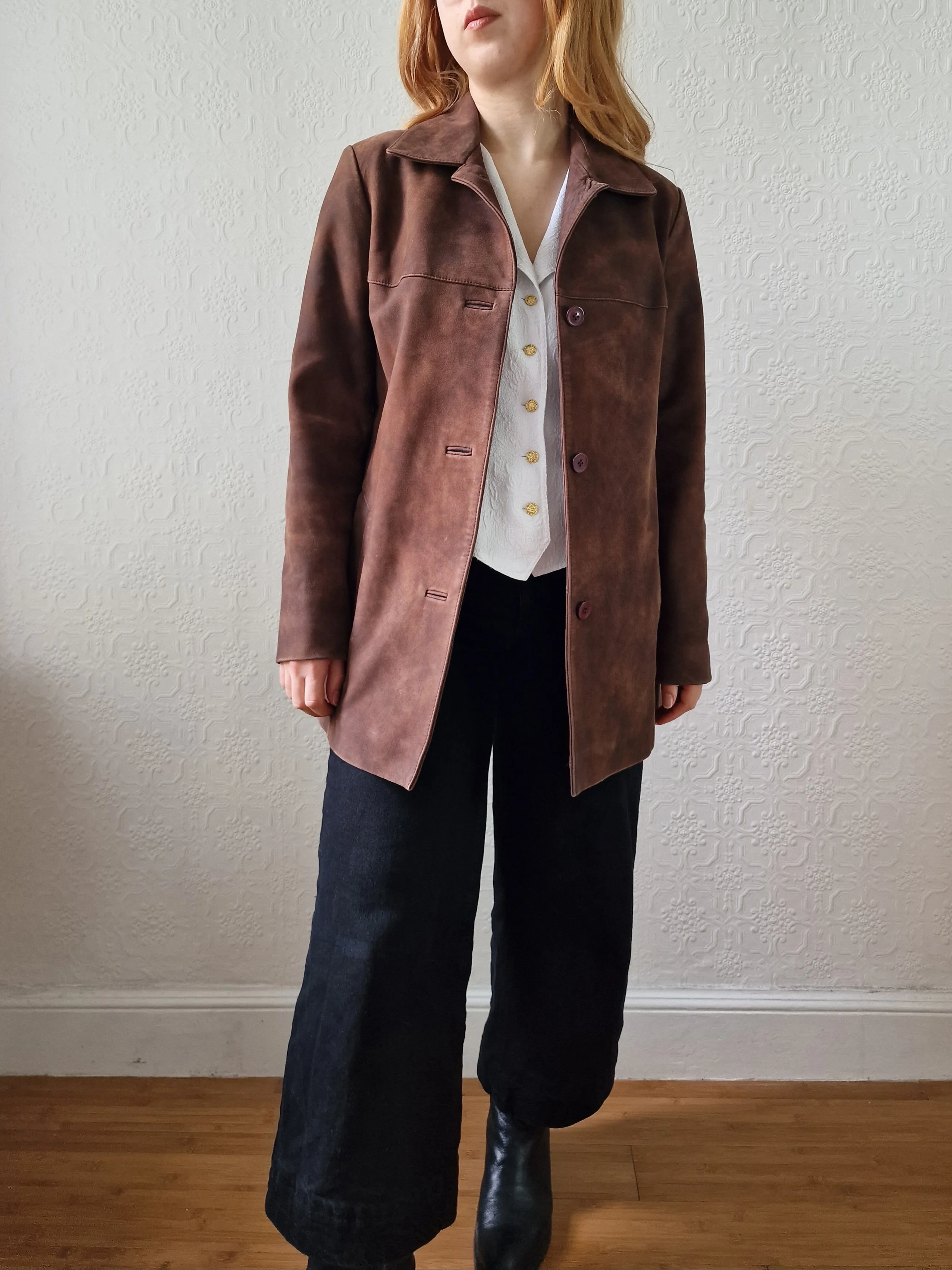 Vintage 90s Warm Brown Genuine Nubuck Leather Blazer Style Jacket - S - Image 9