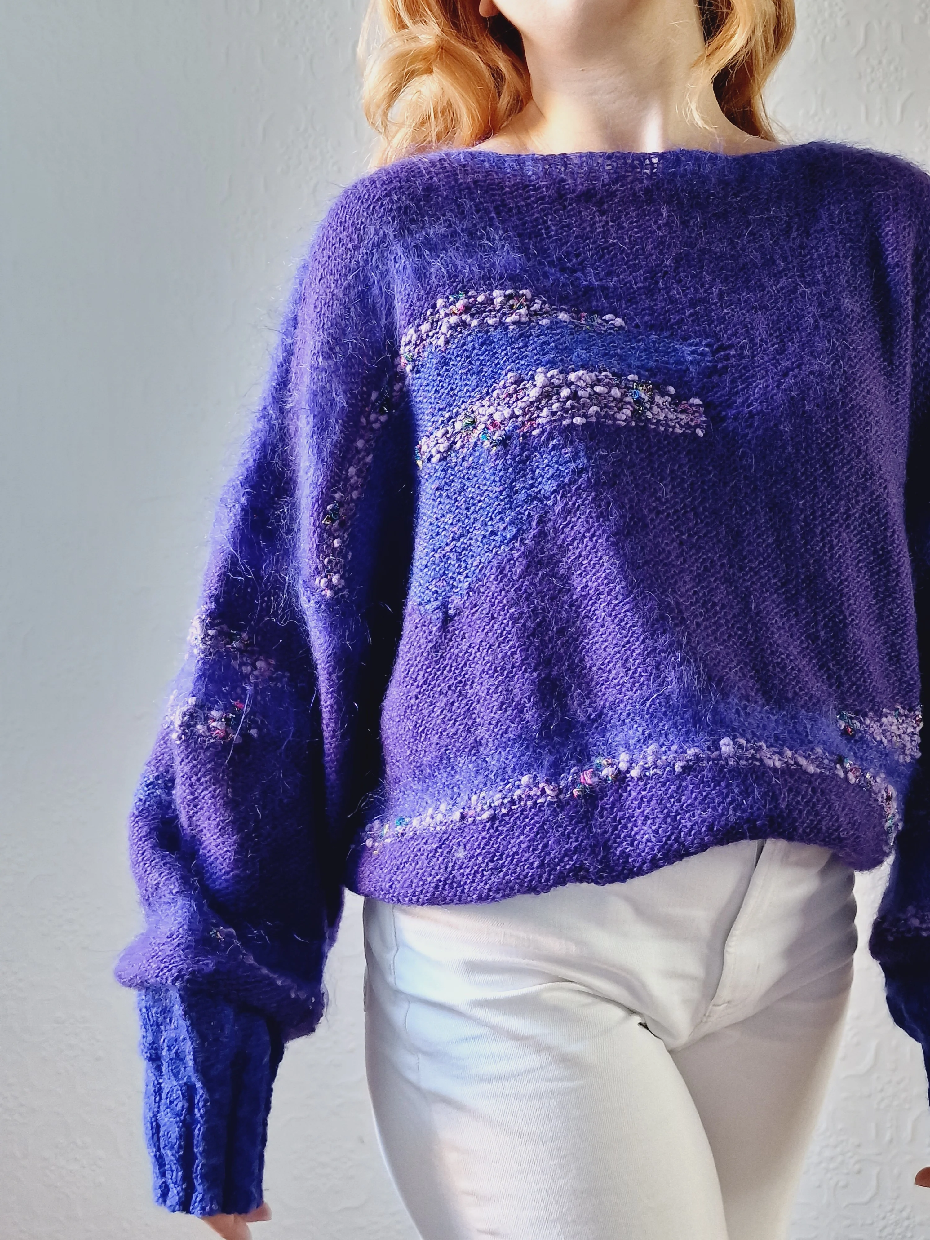 Vintage 80s Deep Purple Mohair Jumper with Boat Neck - XL - Image 10