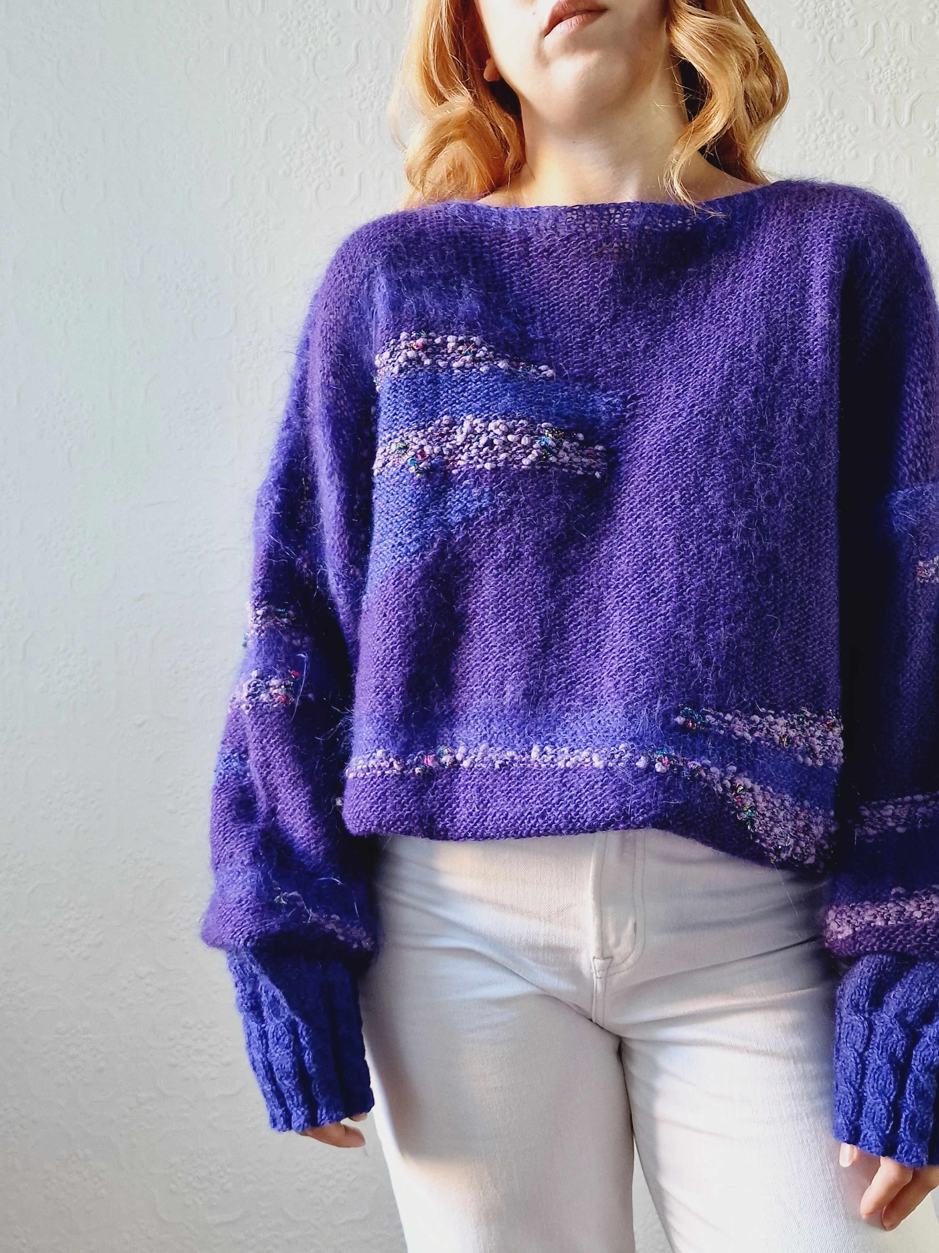 Vintage 80s Deep Purple Mohair Jumper with Boat Neck - XL - Image 11