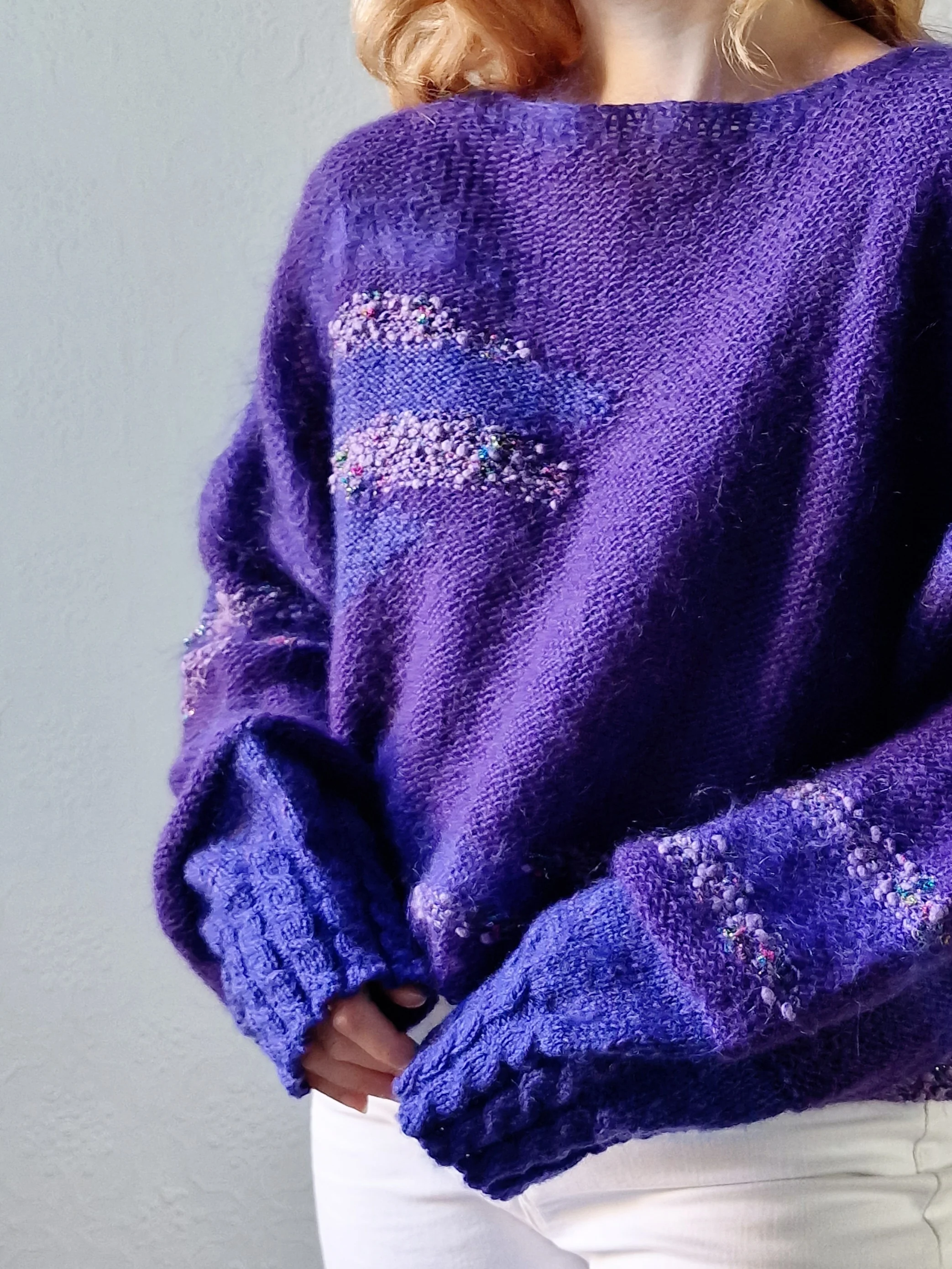 Vintage 80s Deep Purple Mohair Jumper with Boat Neck - XL - Image 12