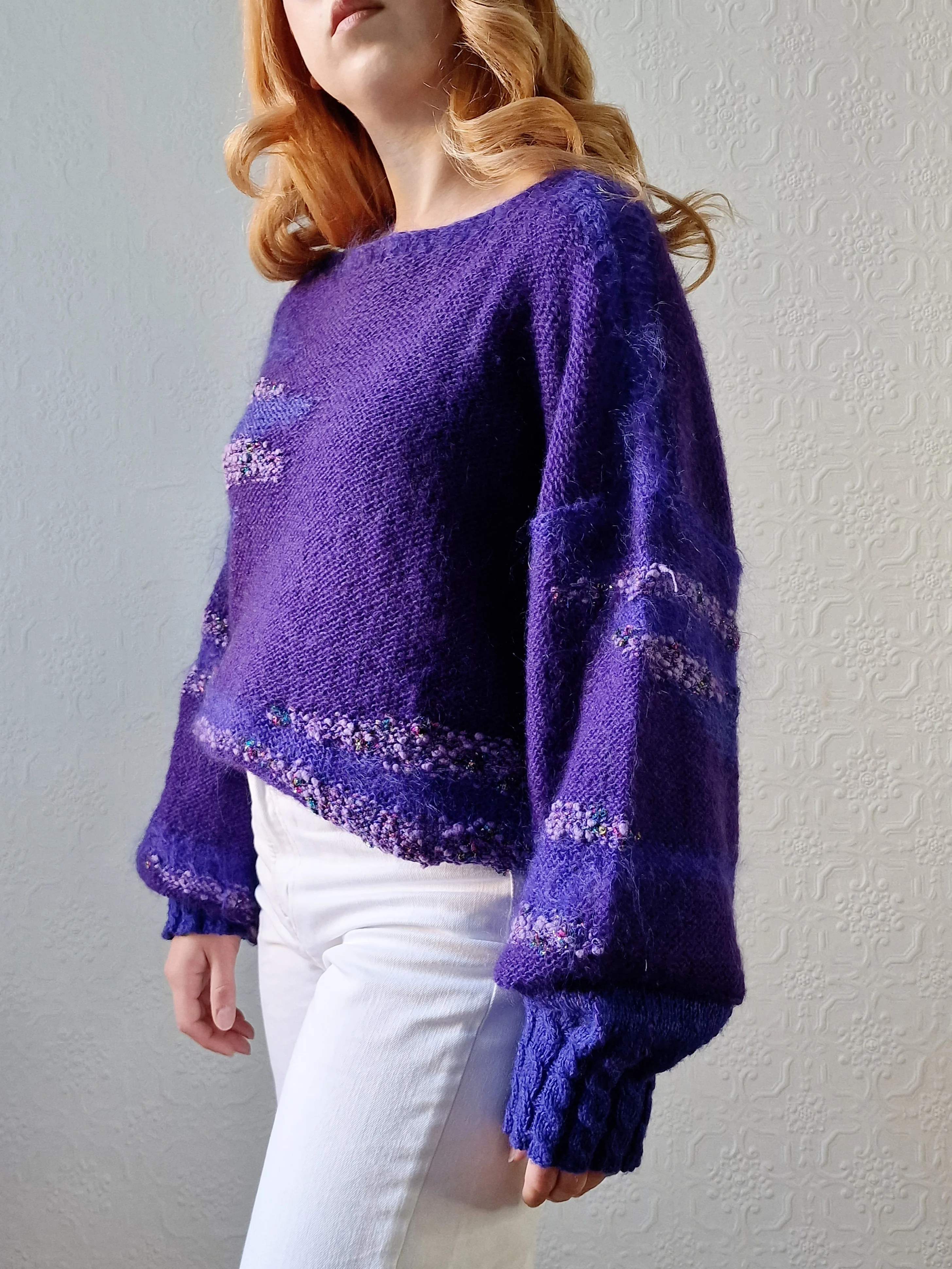 Vintage 80s Deep Purple Mohair Jumper with Boat Neck - XL - Image 4