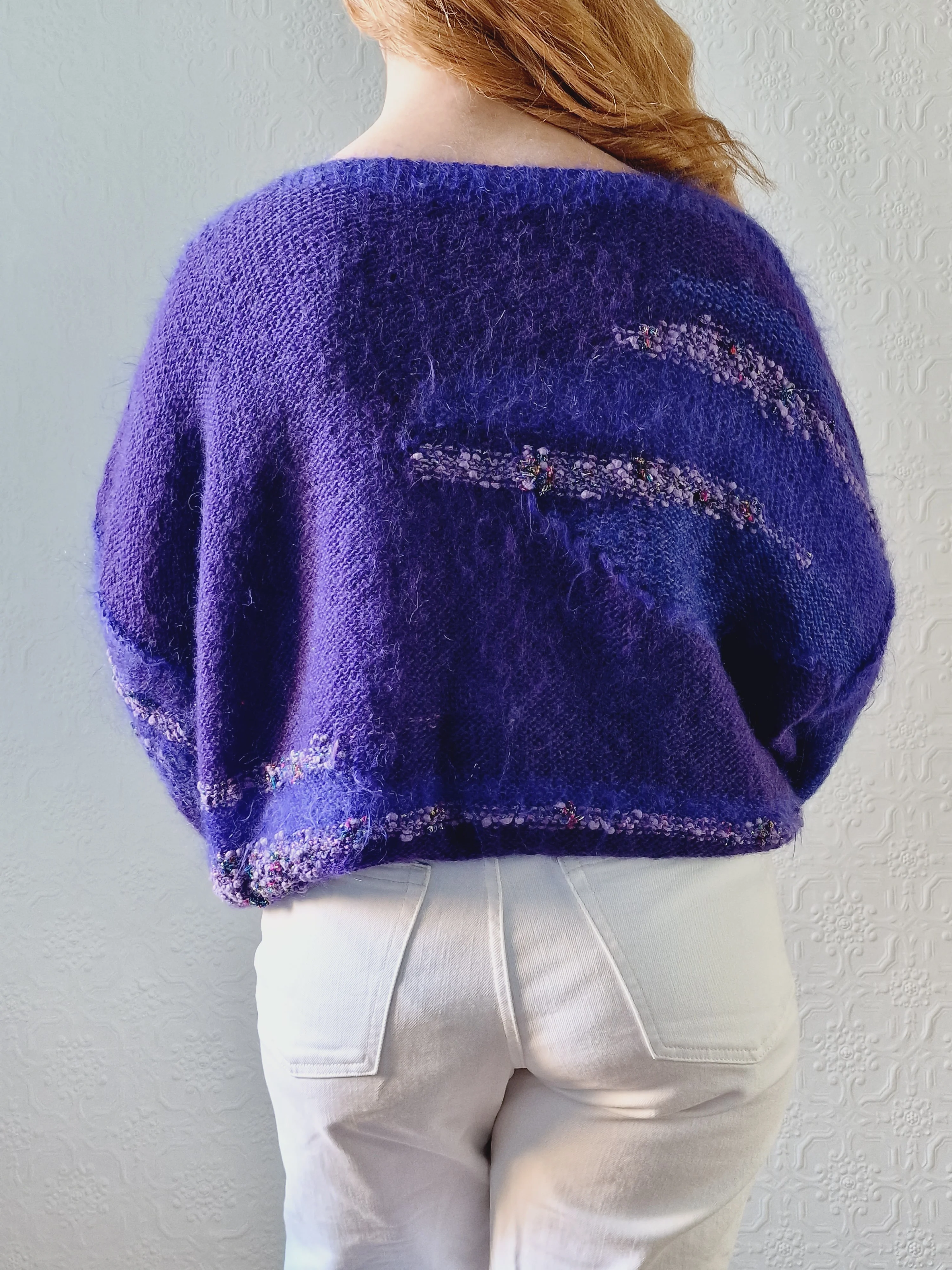 Vintage 80s Deep Purple Mohair Jumper with Boat Neck - XL - Image 6