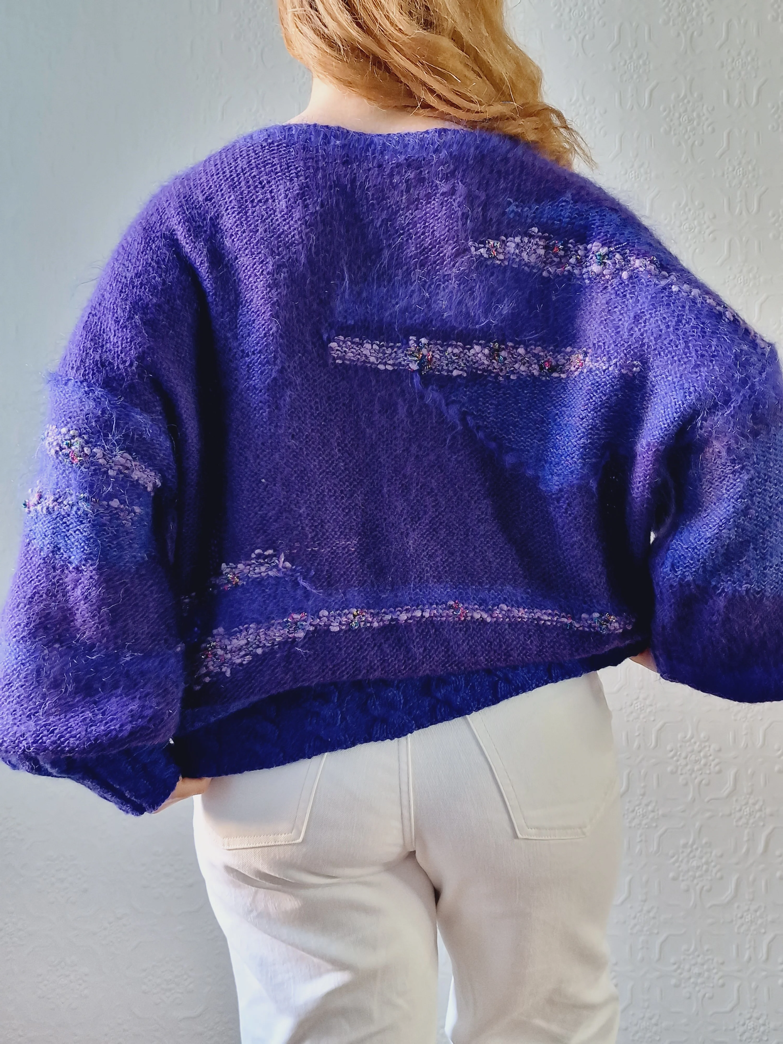 Vintage 80s Deep Purple Mohair Jumper with Boat Neck - XL - Image 7