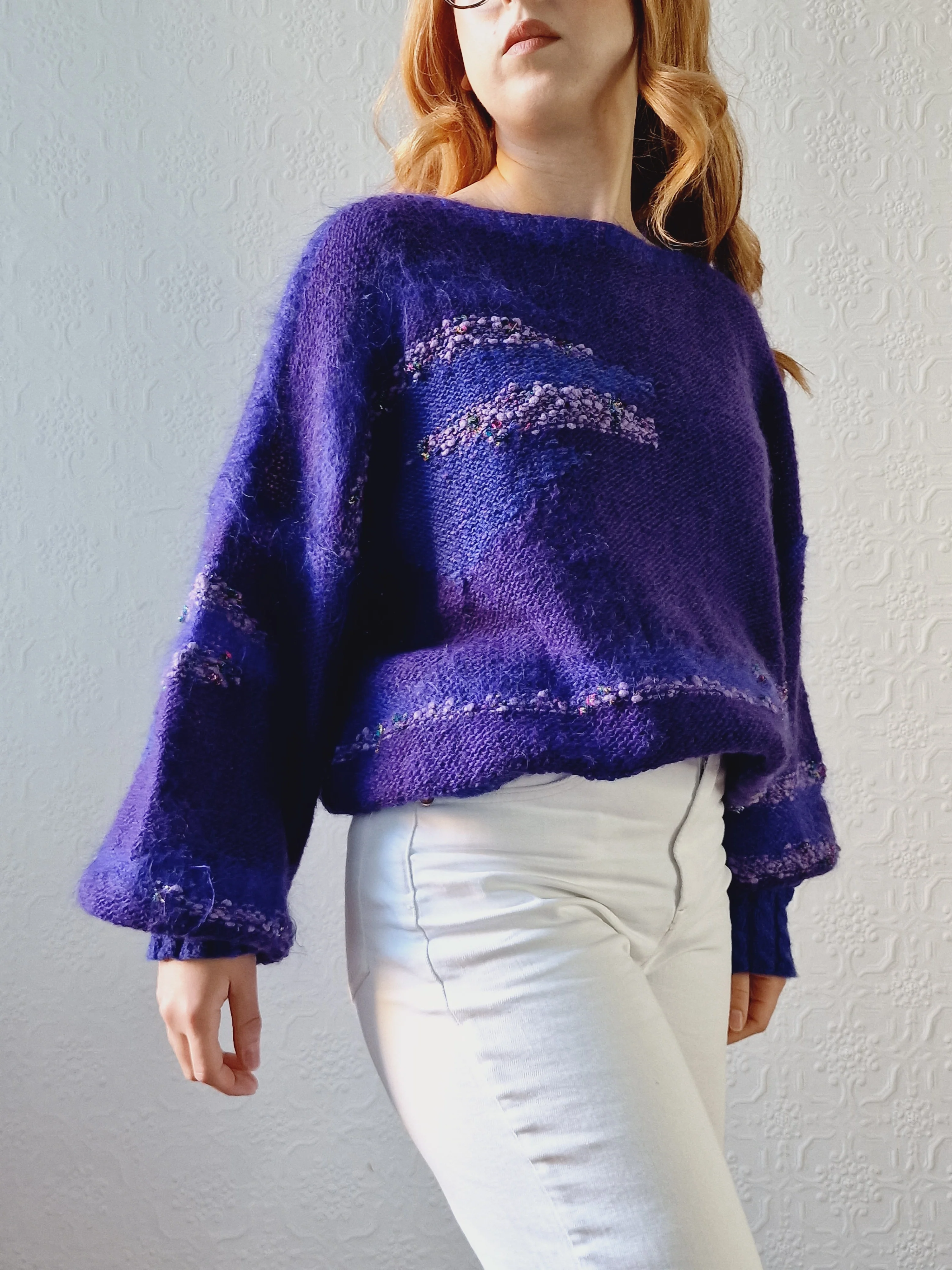 Vintage 80s Deep Purple Mohair Jumper with Boat Neck - XL - Image 8