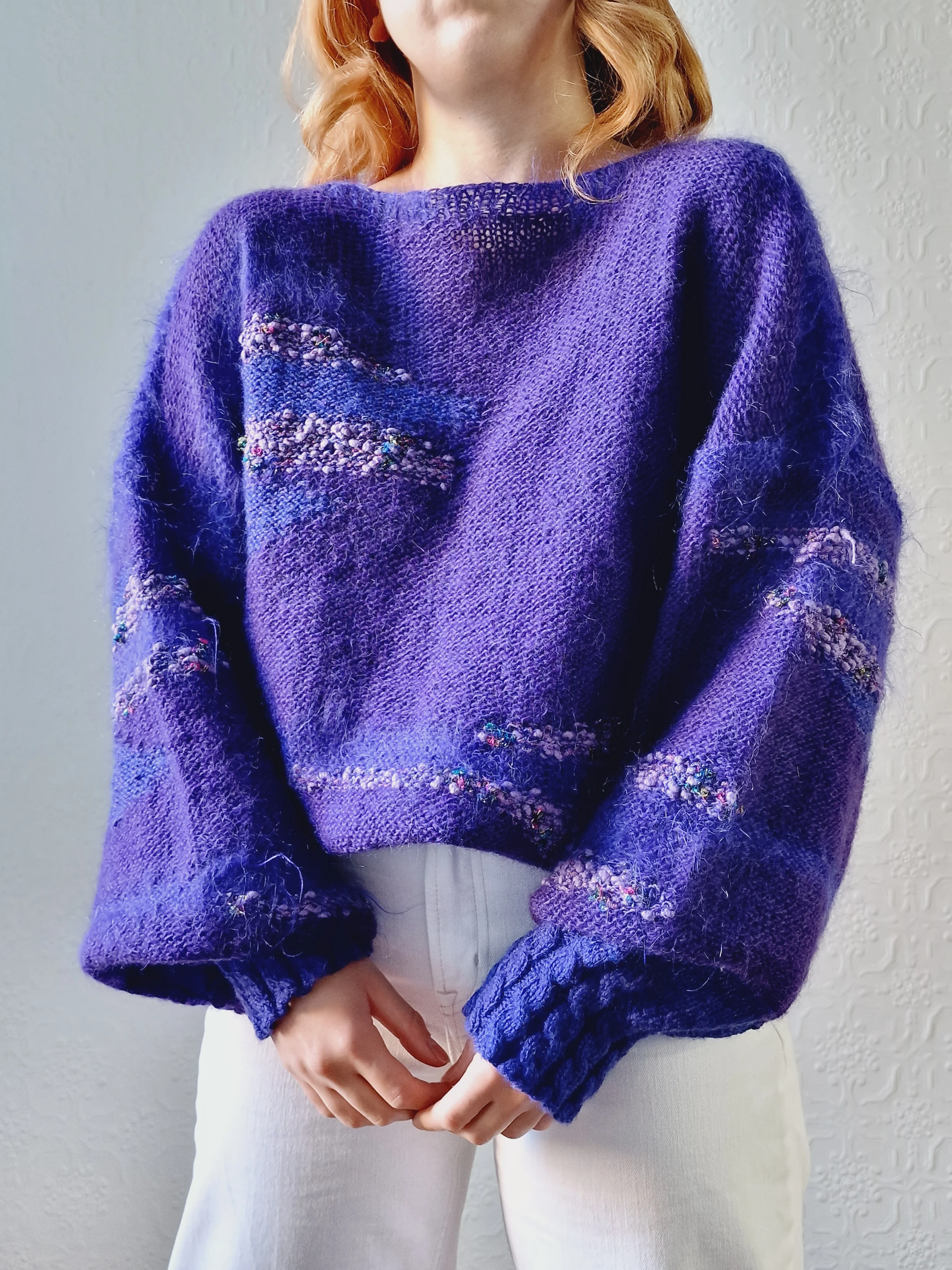 Vintage 80s Deep Purple Mohair Jumper with Boat Neck - XL - Image 9