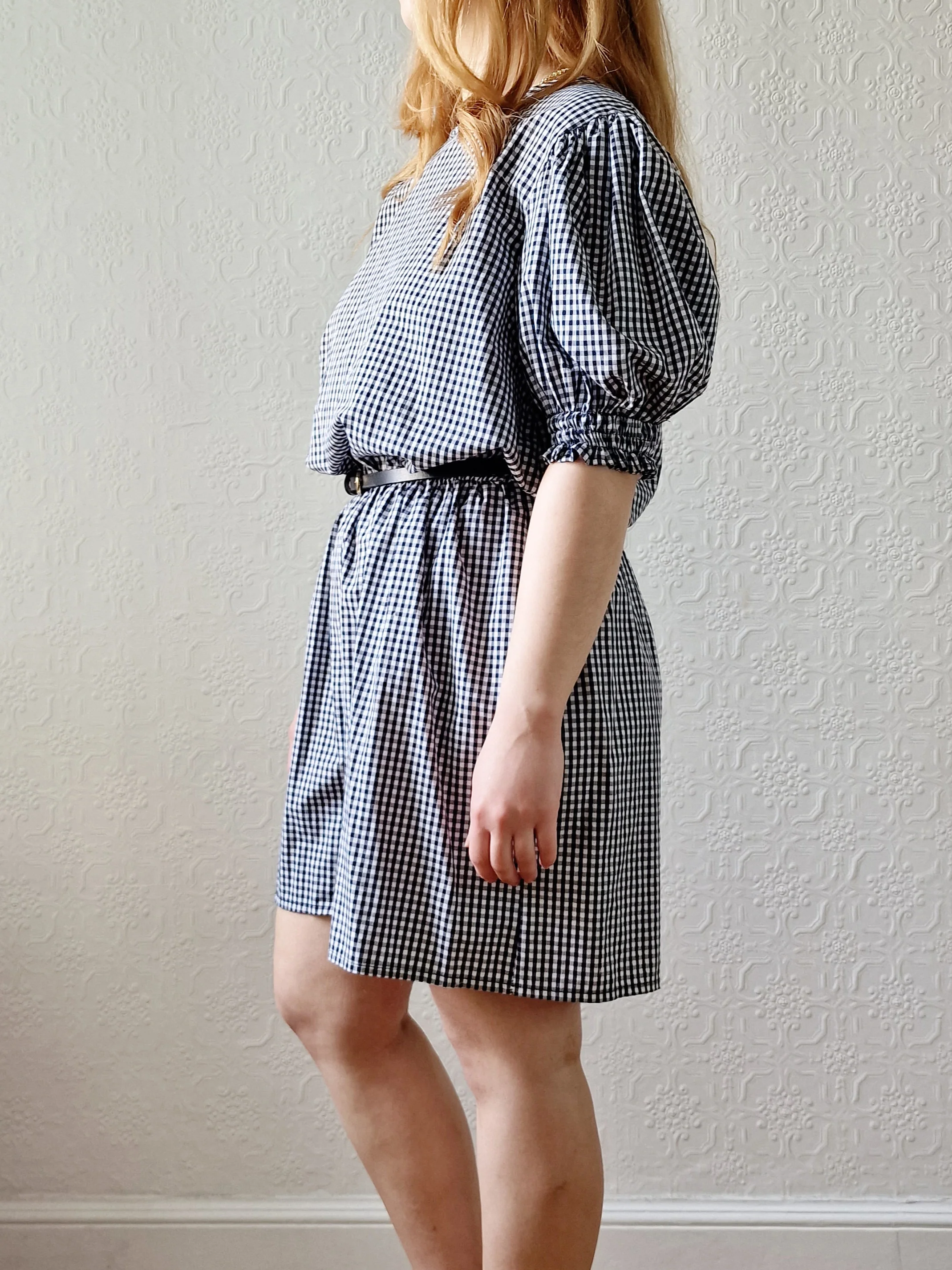 Vintage Black & White Gingham Playsuit with Puff Sleeves - M/L - Image 5