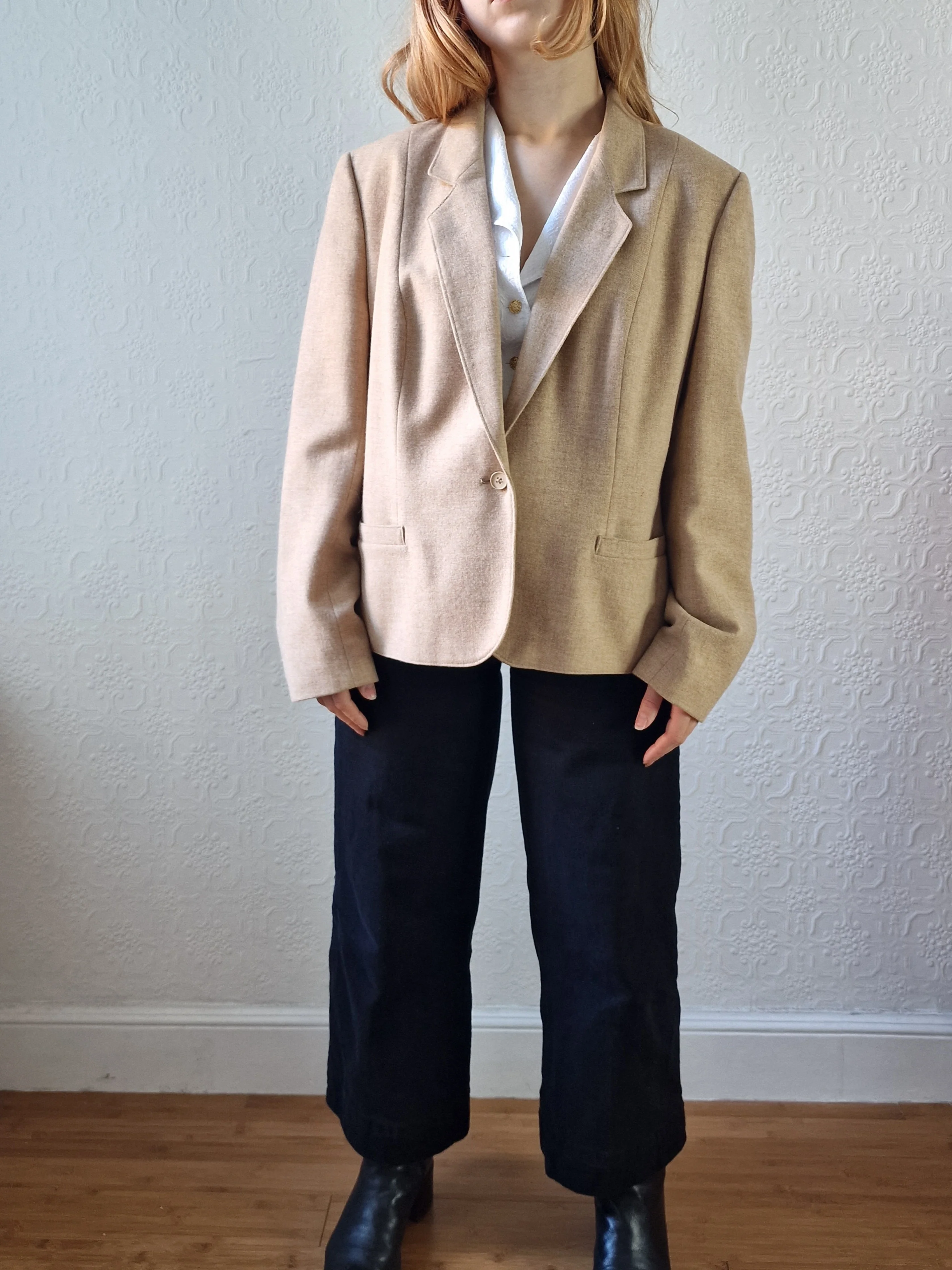 Vintage 90s Camel Beige Pure Wool Blazer - M - Image 10