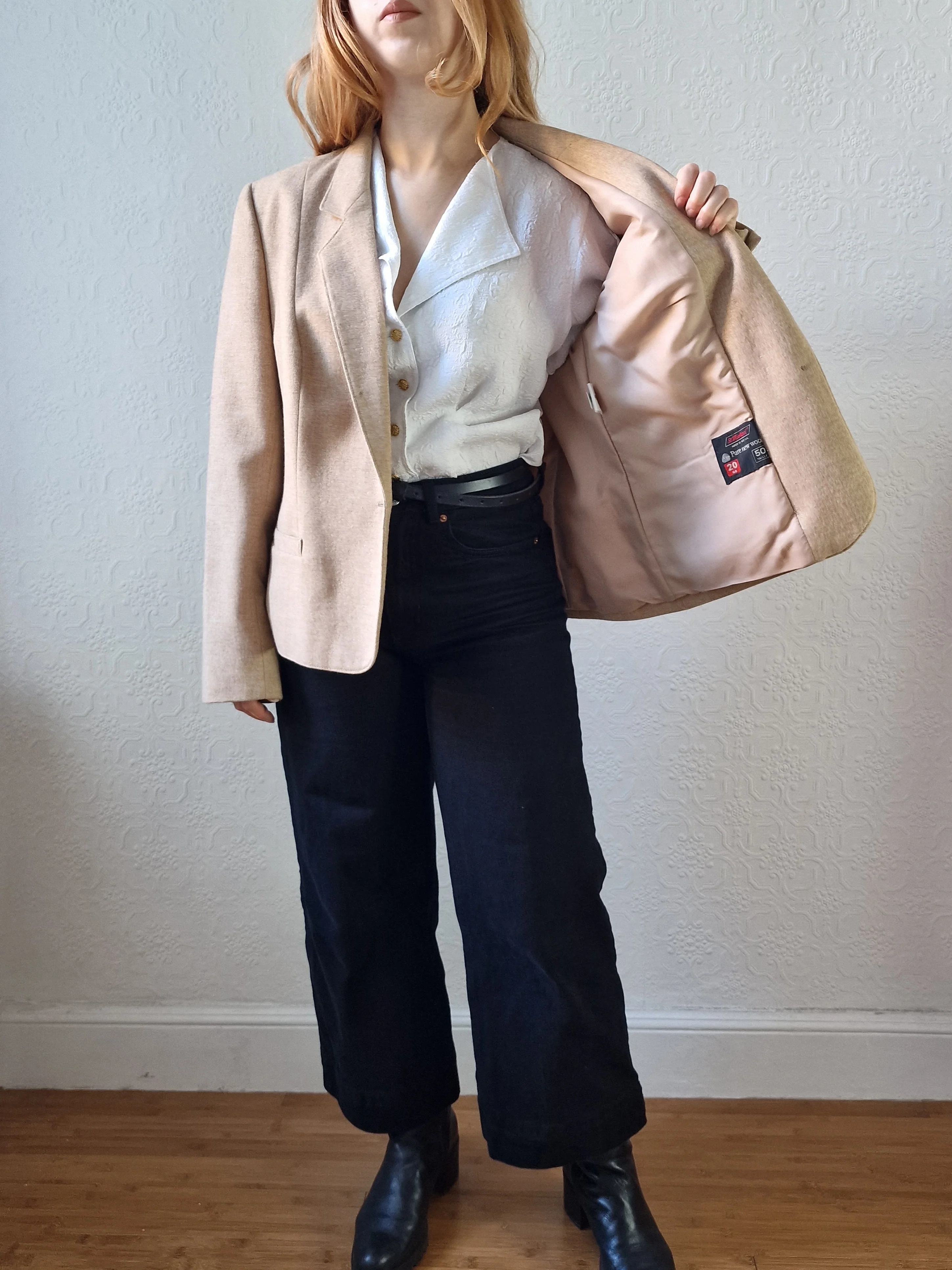 Vintage 90s Camel Beige Pure Wool Blazer - M - Image 12
