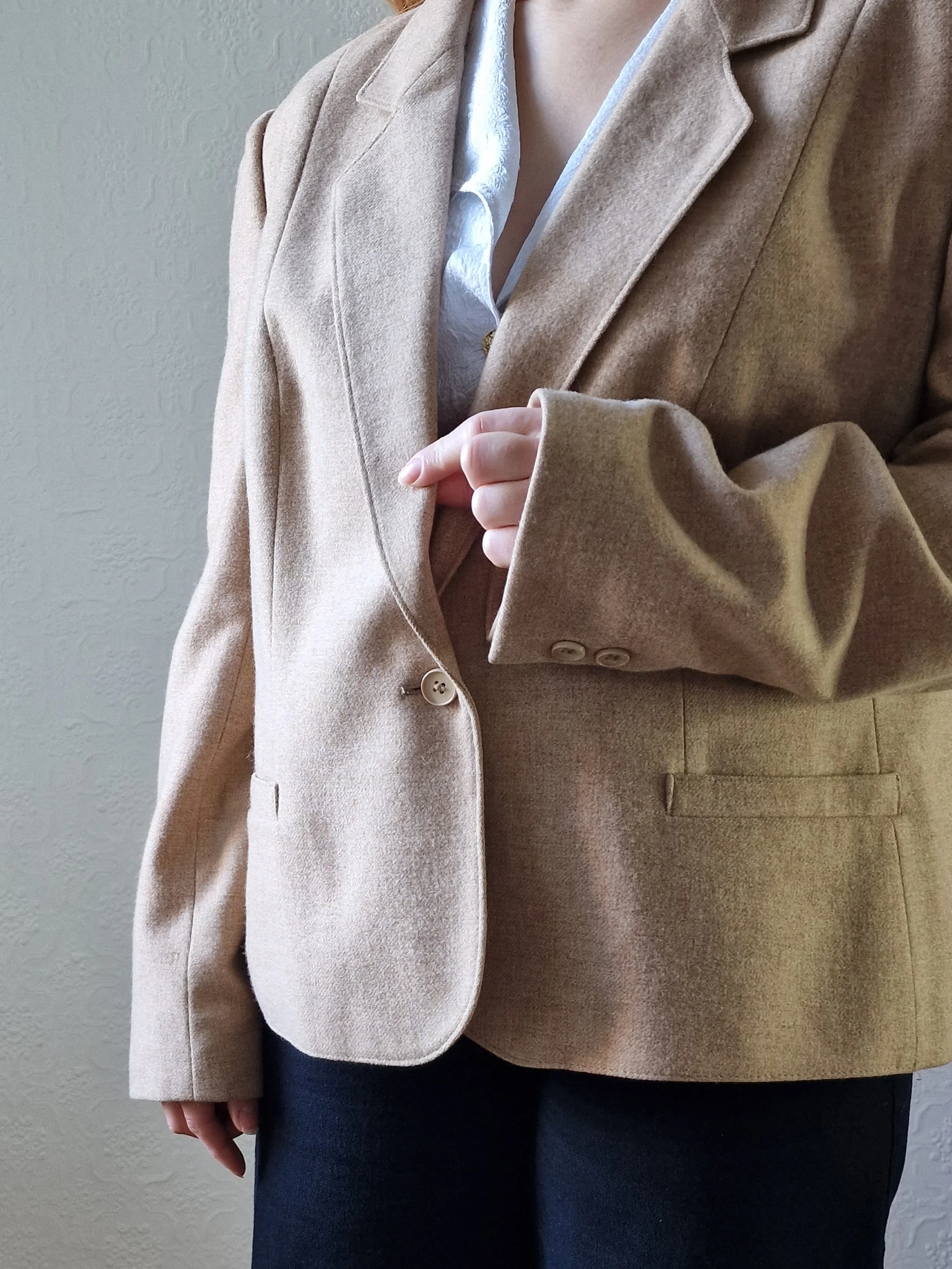 Vintage 90s Camel Beige Pure Wool Blazer - M - Image 13