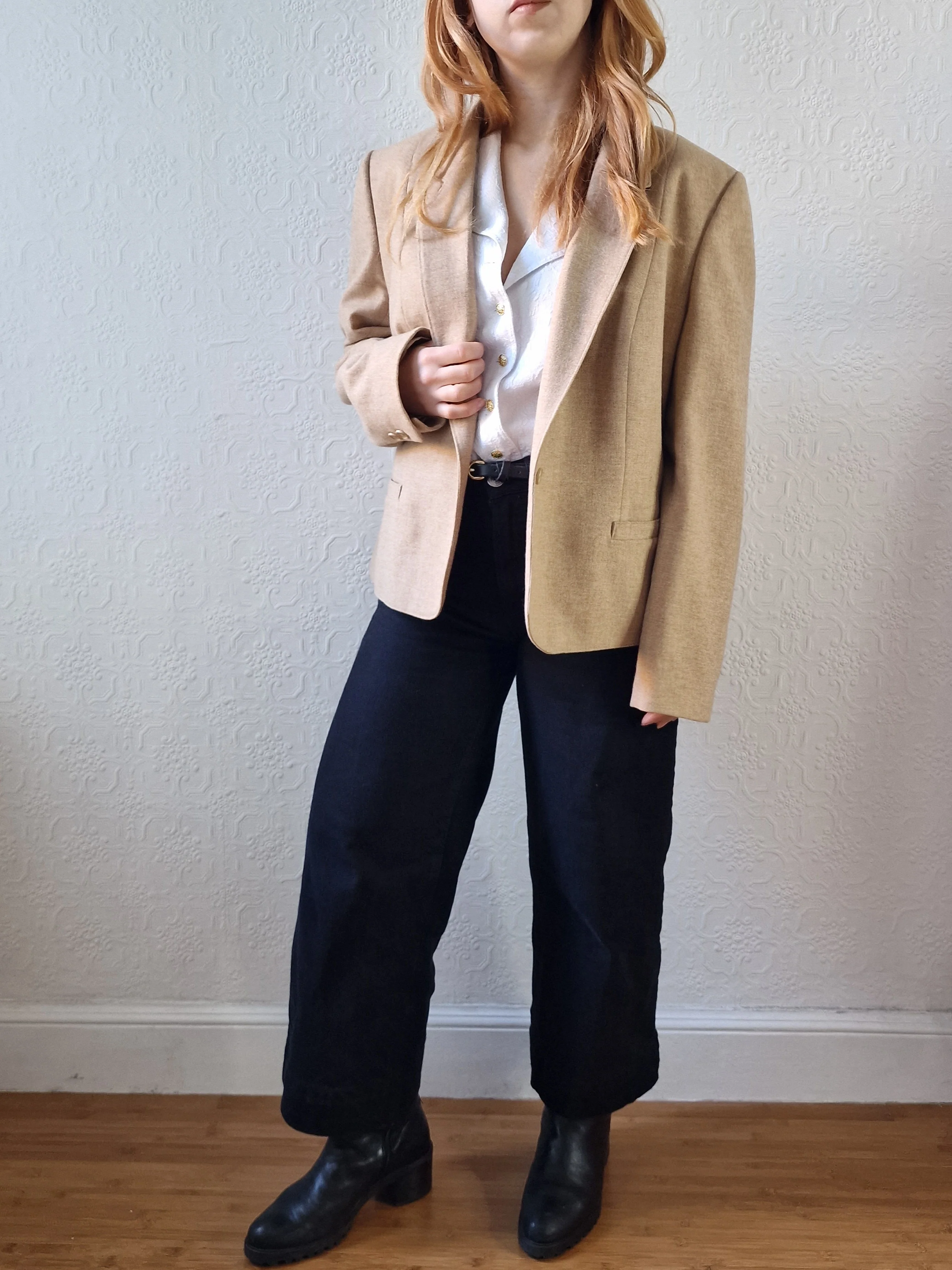 Vintage 90s Camel Beige Pure Wool Blazer - M - Image 2