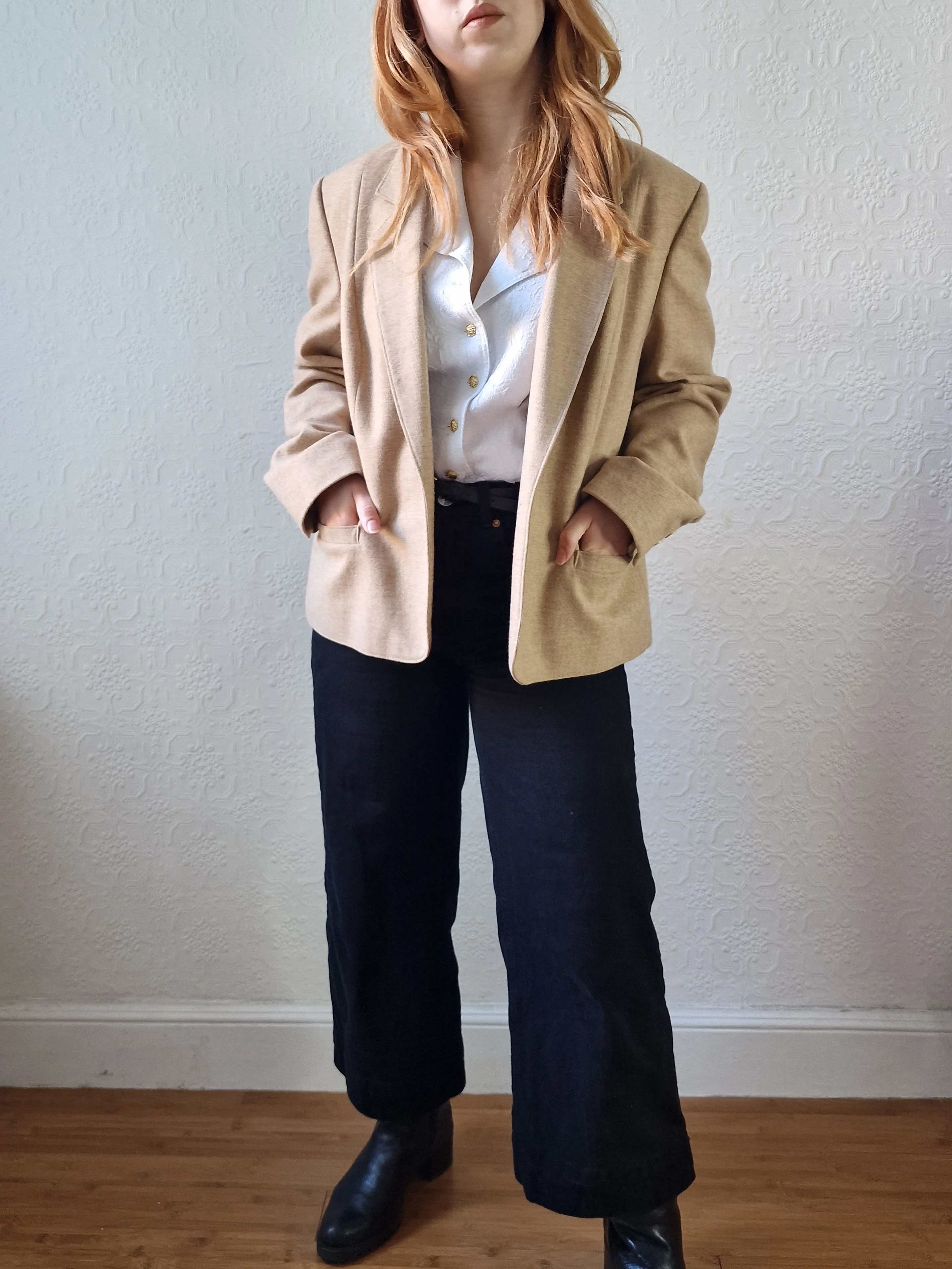 Vintage 90s Camel Beige Pure Wool Blazer - M - Image 4