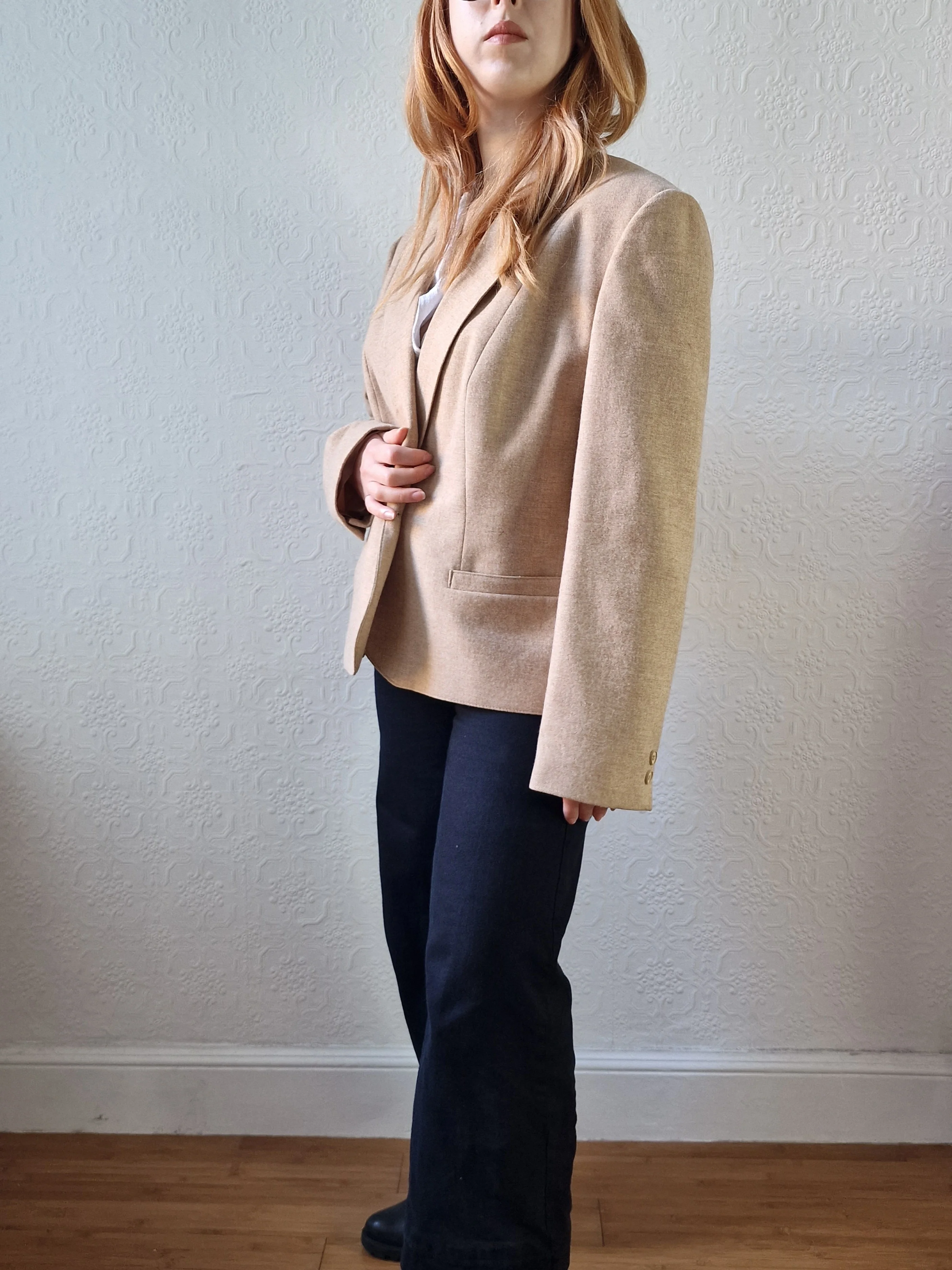 Vintage 90s Camel Beige Pure Wool Blazer - M - Image 5