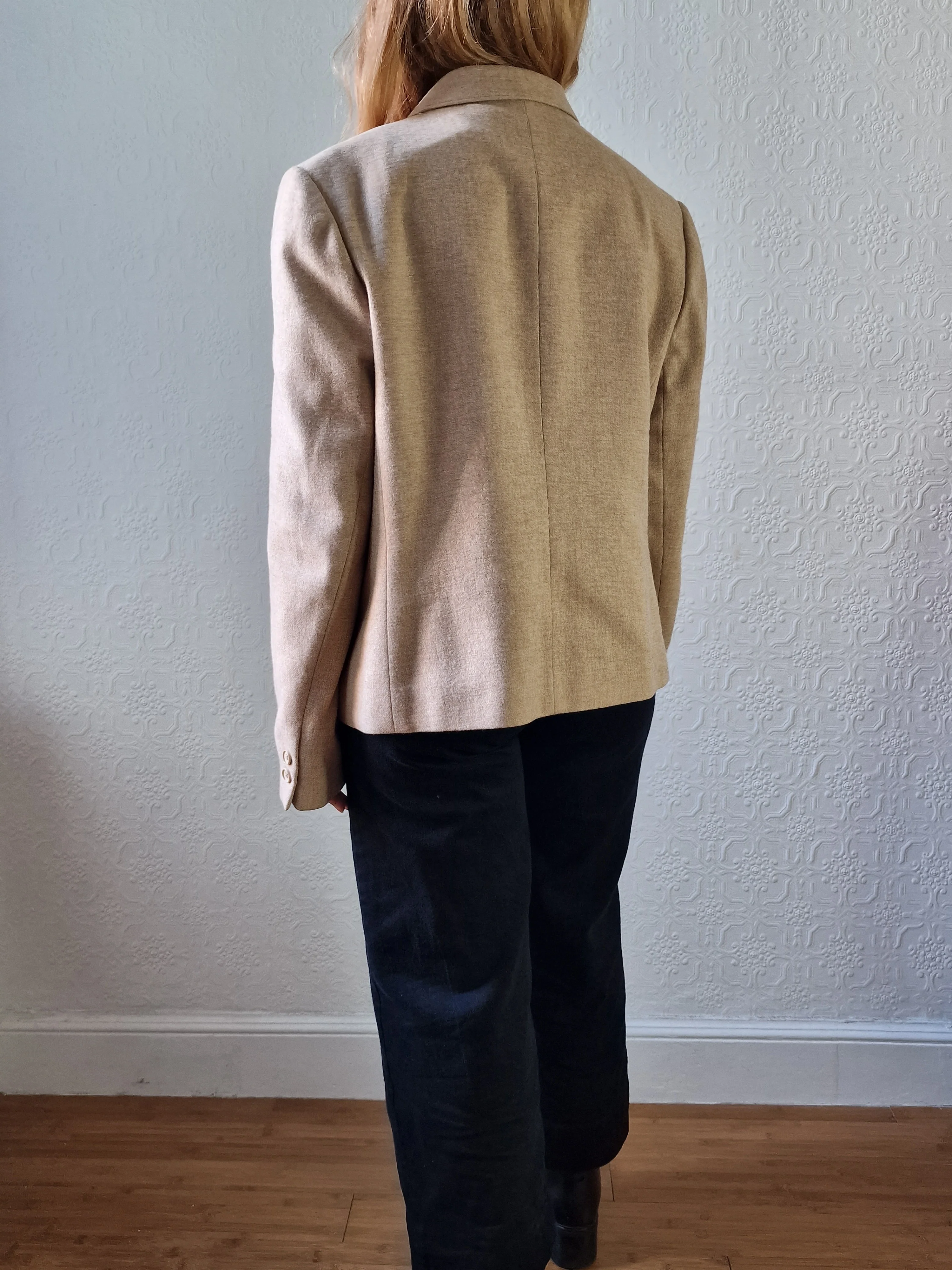 Vintage 90s Camel Beige Pure Wool Blazer - M - Image 6