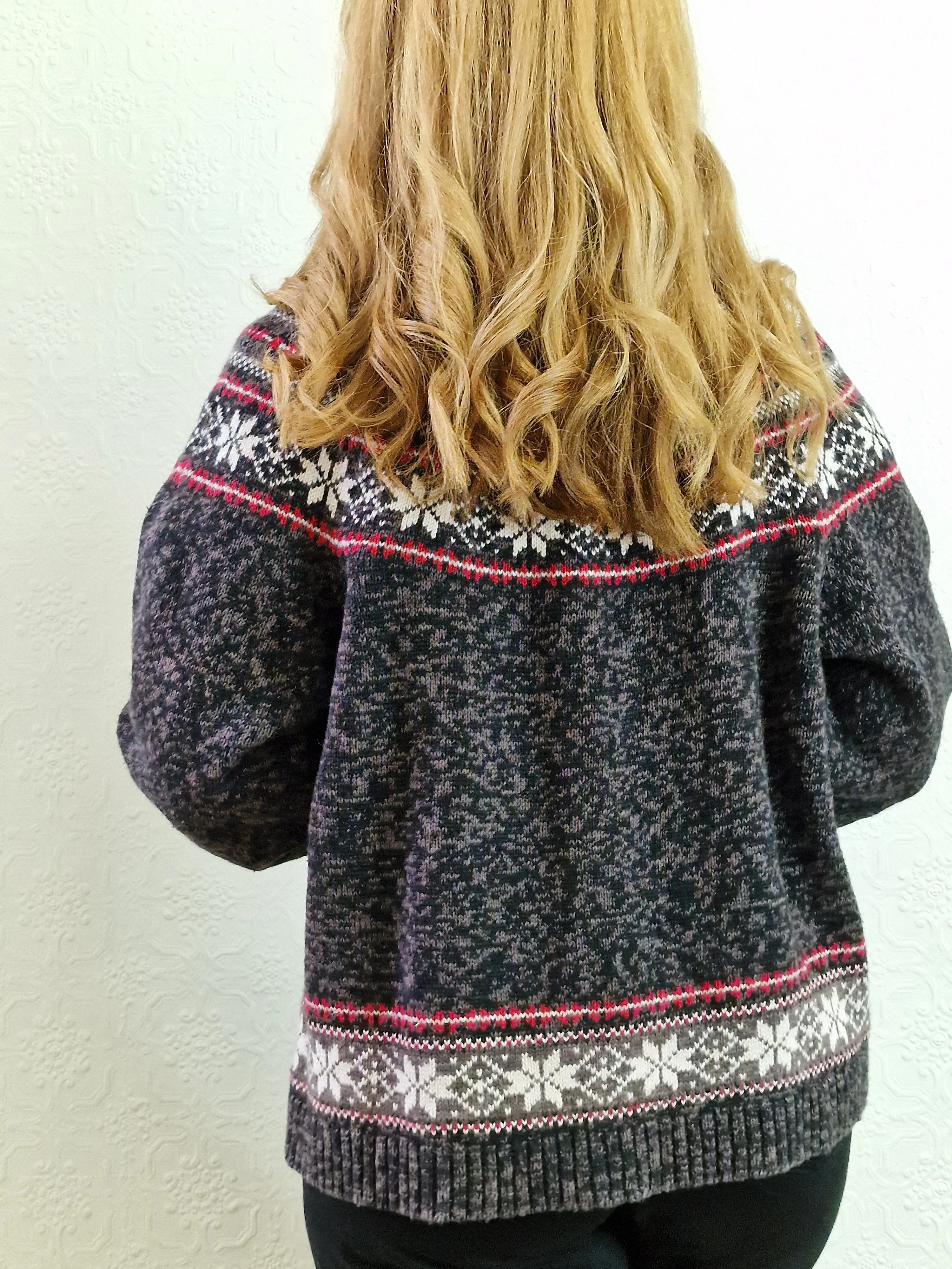 Vintage Icelandic Style Charcoal Grey Zip Up Cardigan - S - Image 4