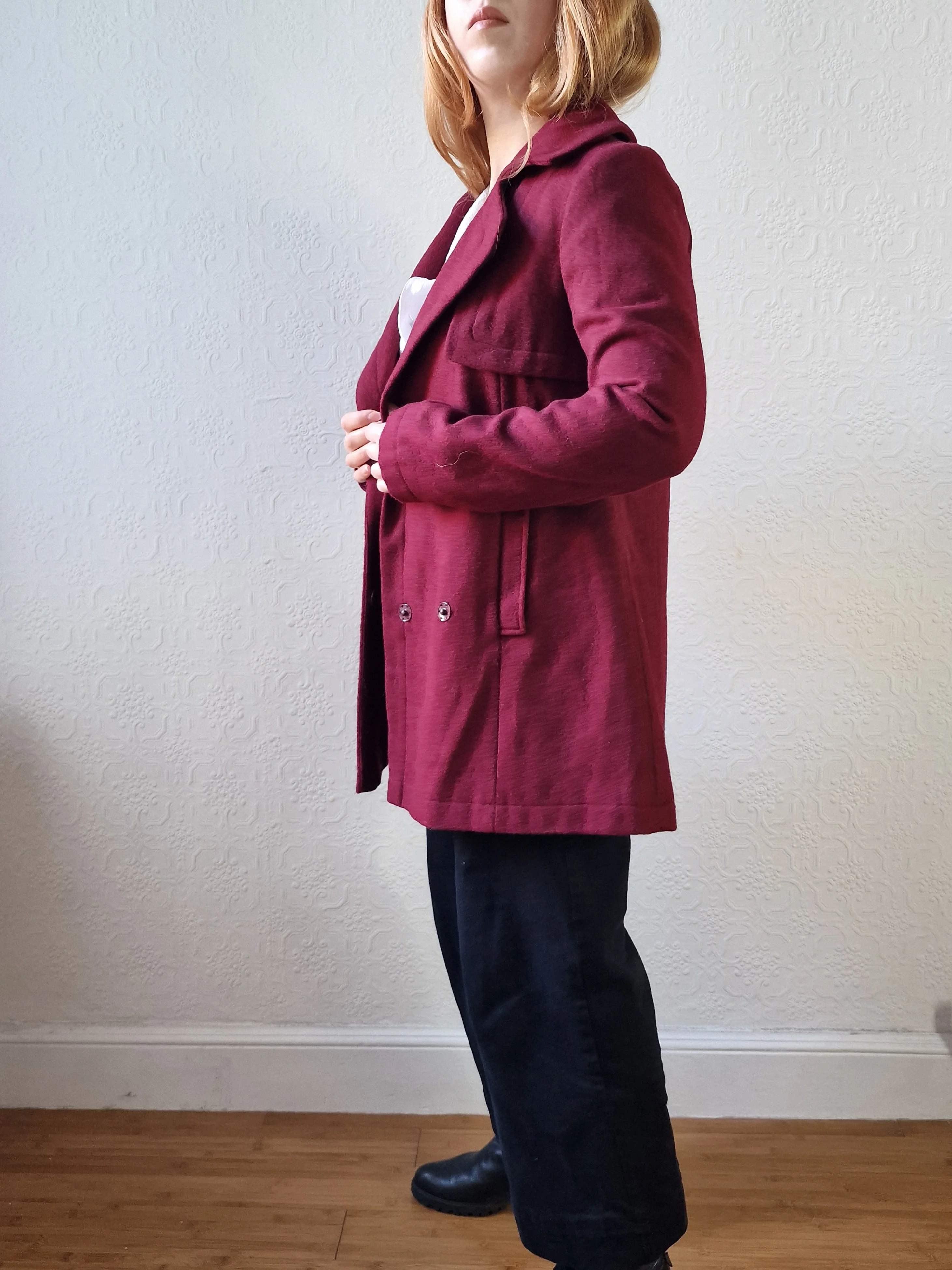 Vintage Burgundy Wool Double Breasted Short Coat - XS/S - Image 4