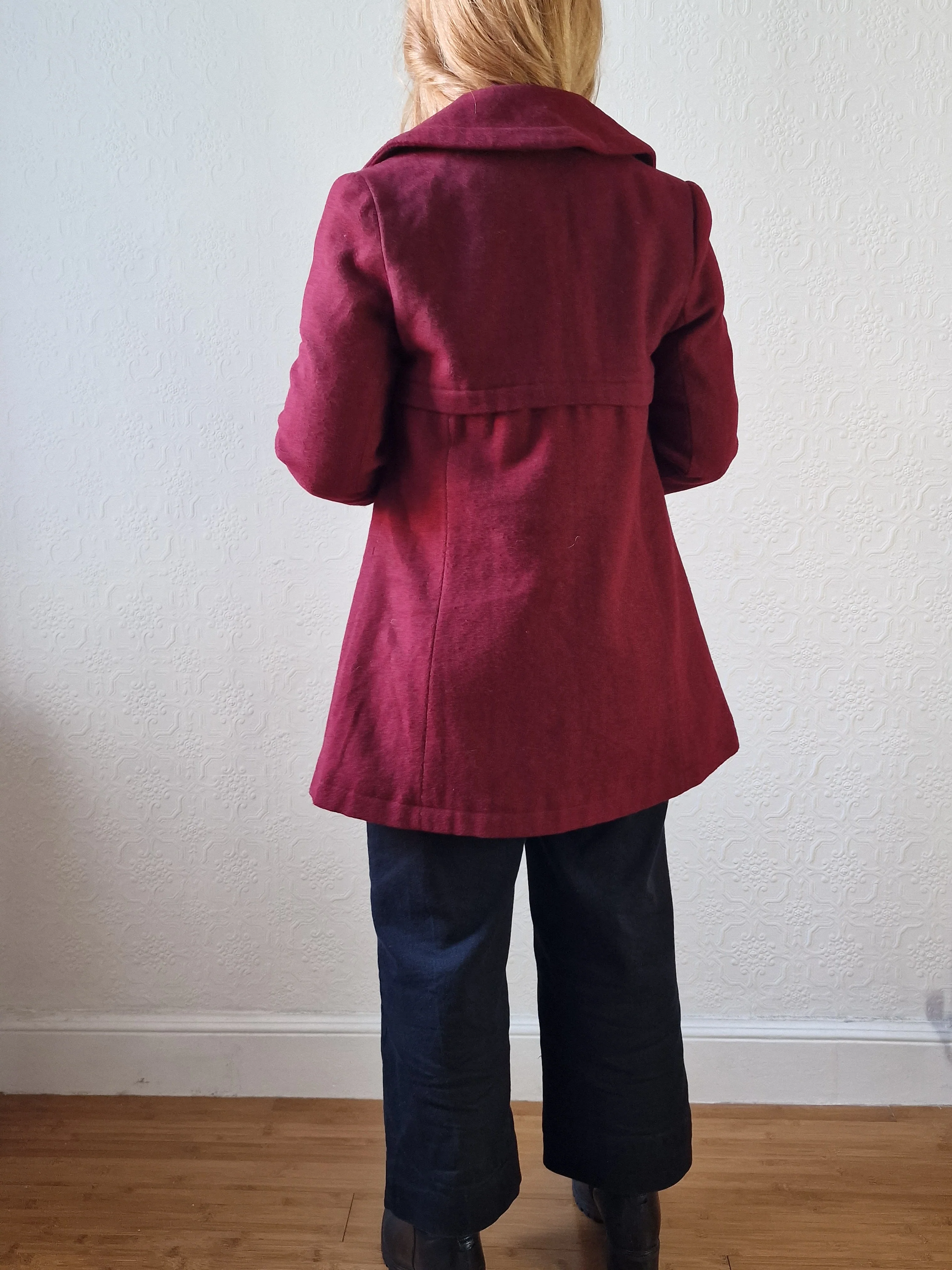 Vintage Burgundy Wool Double Breasted Short Coat - XS/S - Image 5