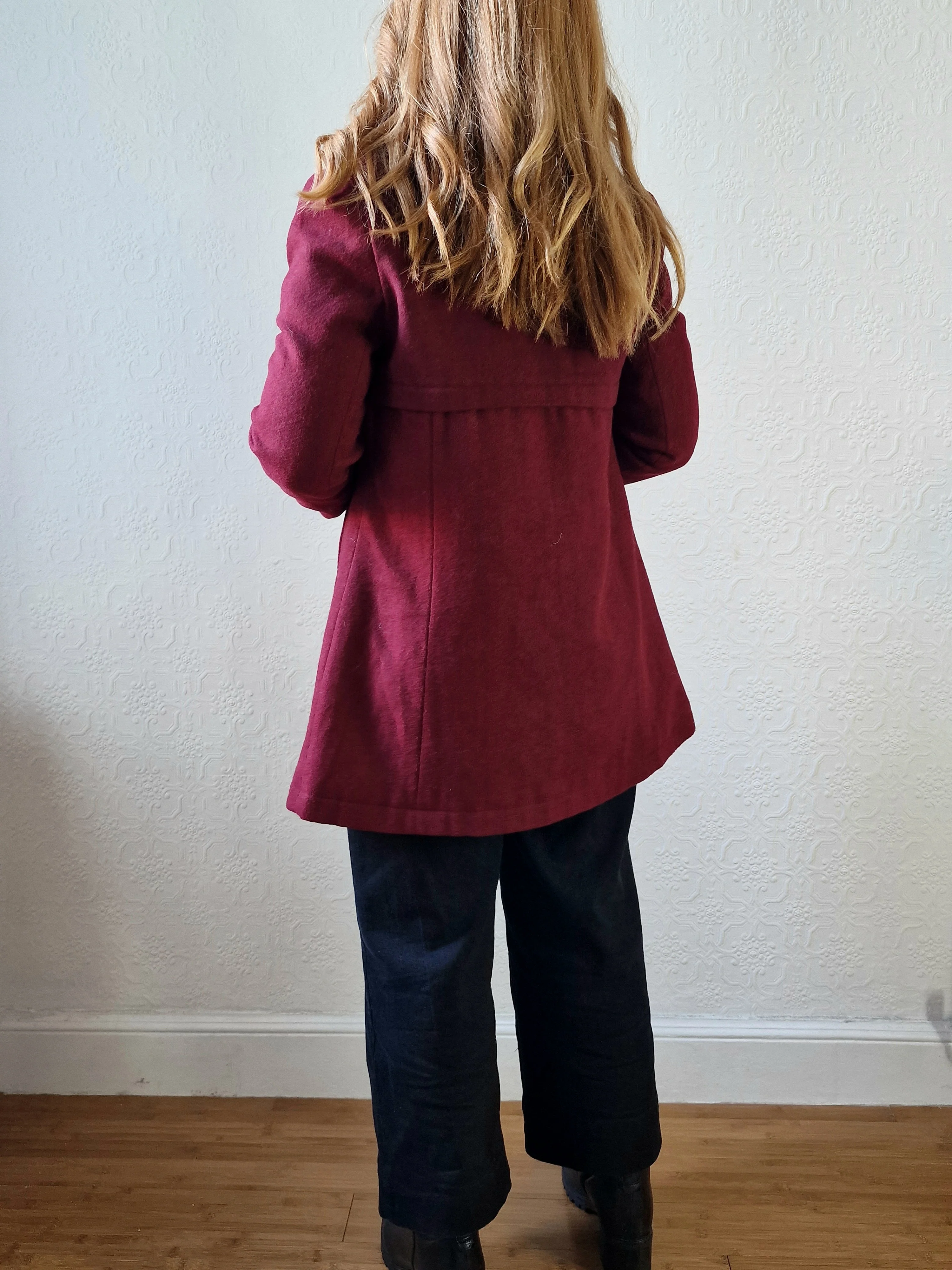 Vintage Burgundy Wool Double Breasted Short Coat - XS/S - Image 6