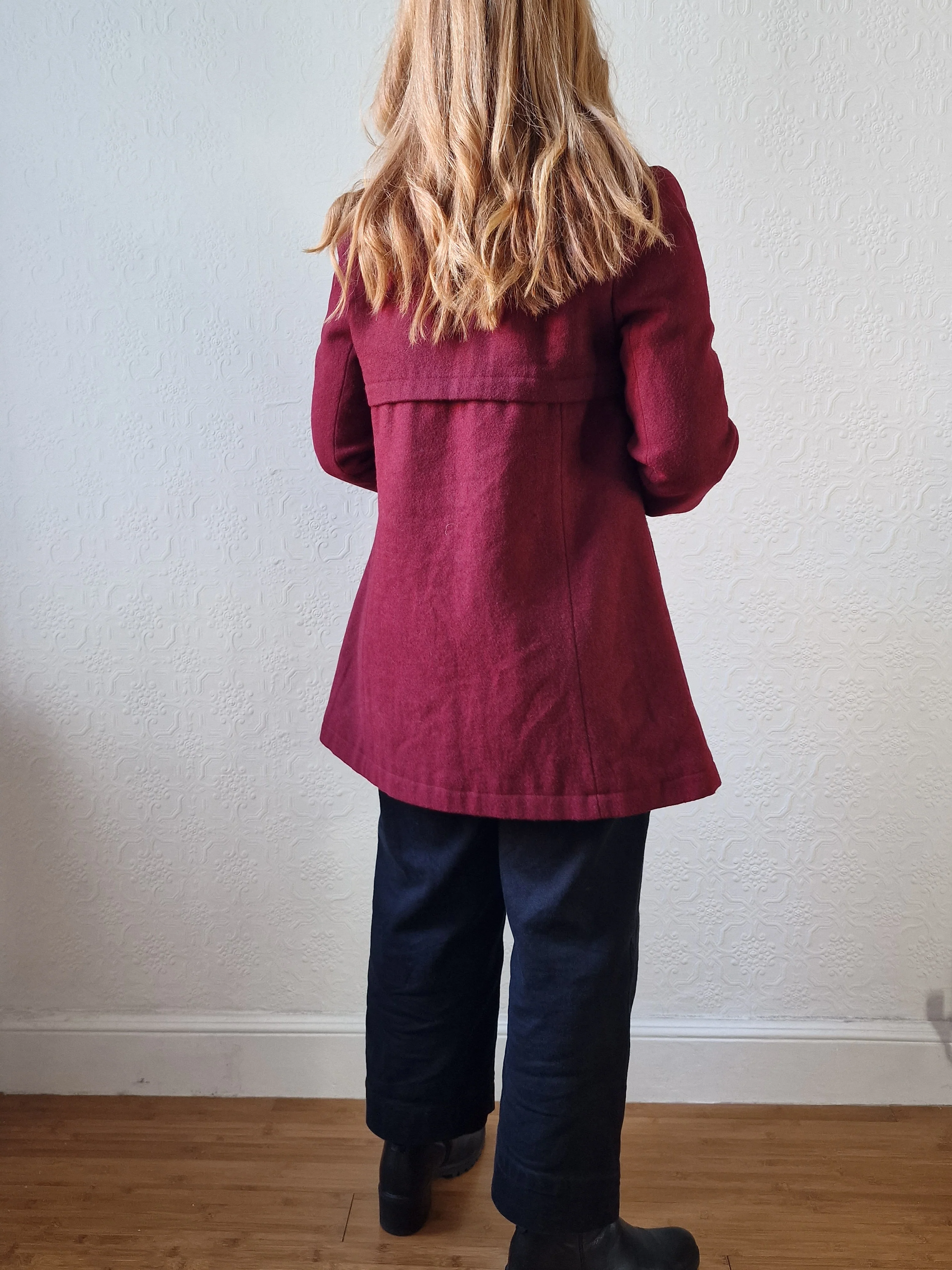 Vintage Burgundy Wool Double Breasted Short Coat - XS/S - Image 7