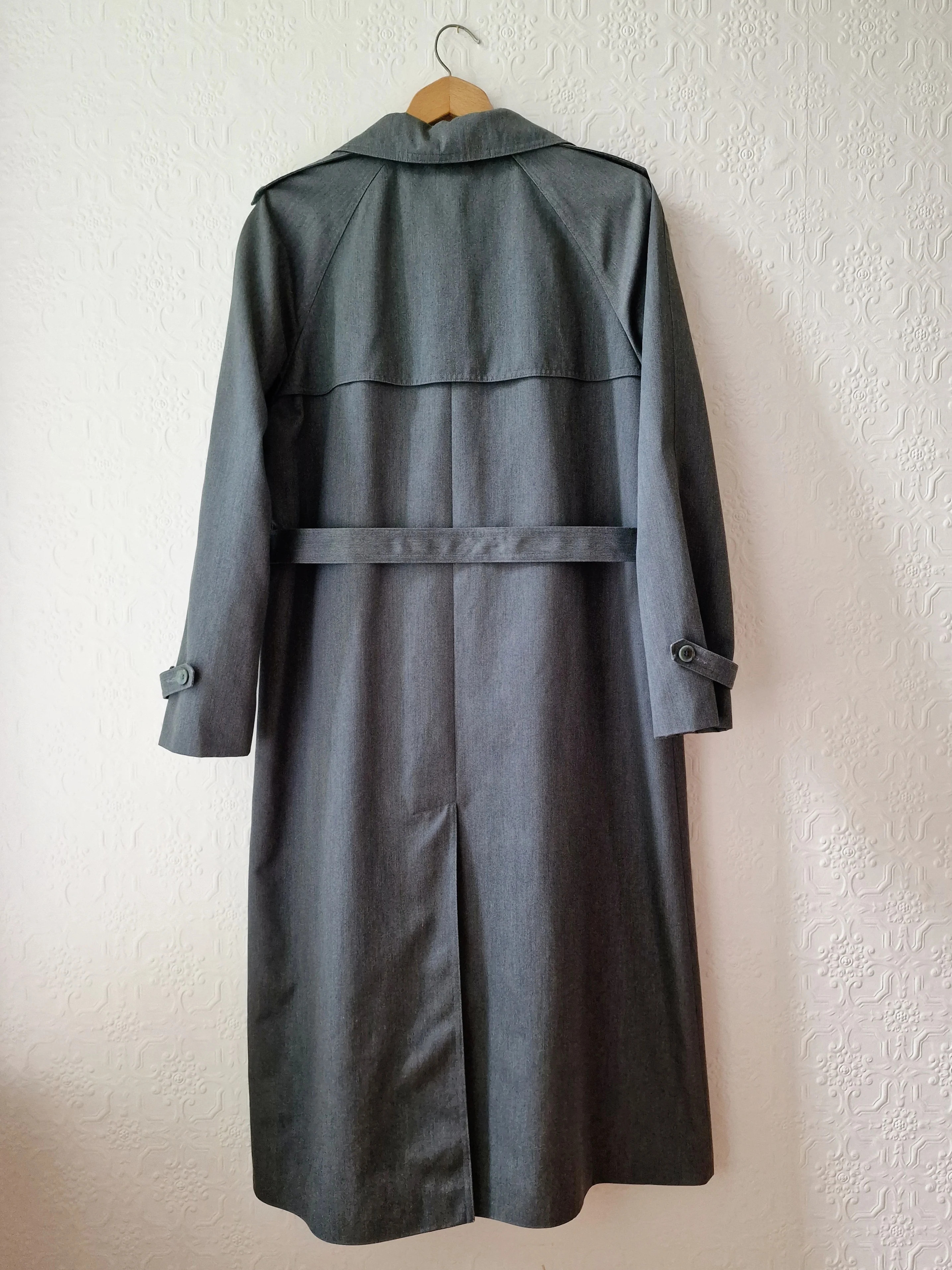 Vintage Dark Green Denim Effect Single Breasted Trench Coat with Belt - L - Image 11