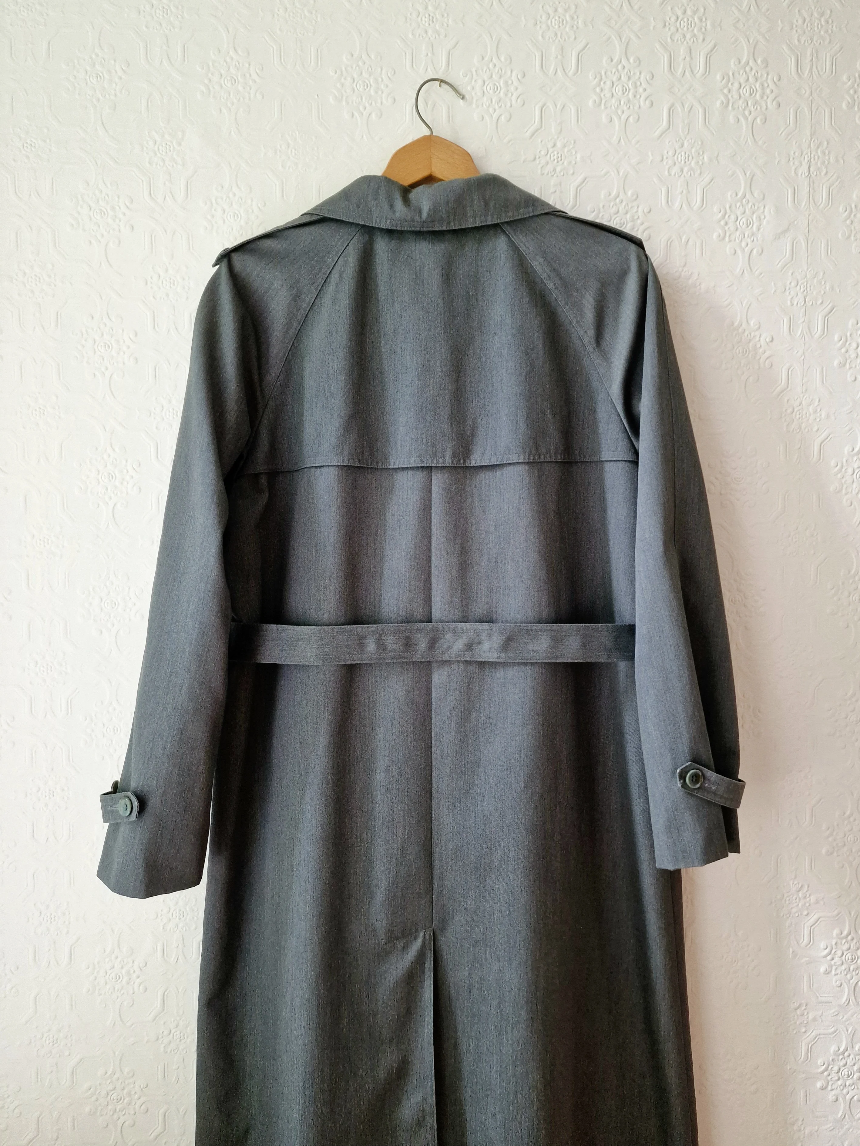 Vintage Dark Green Denim Effect Single Breasted Trench Coat with Belt - L - Image 12