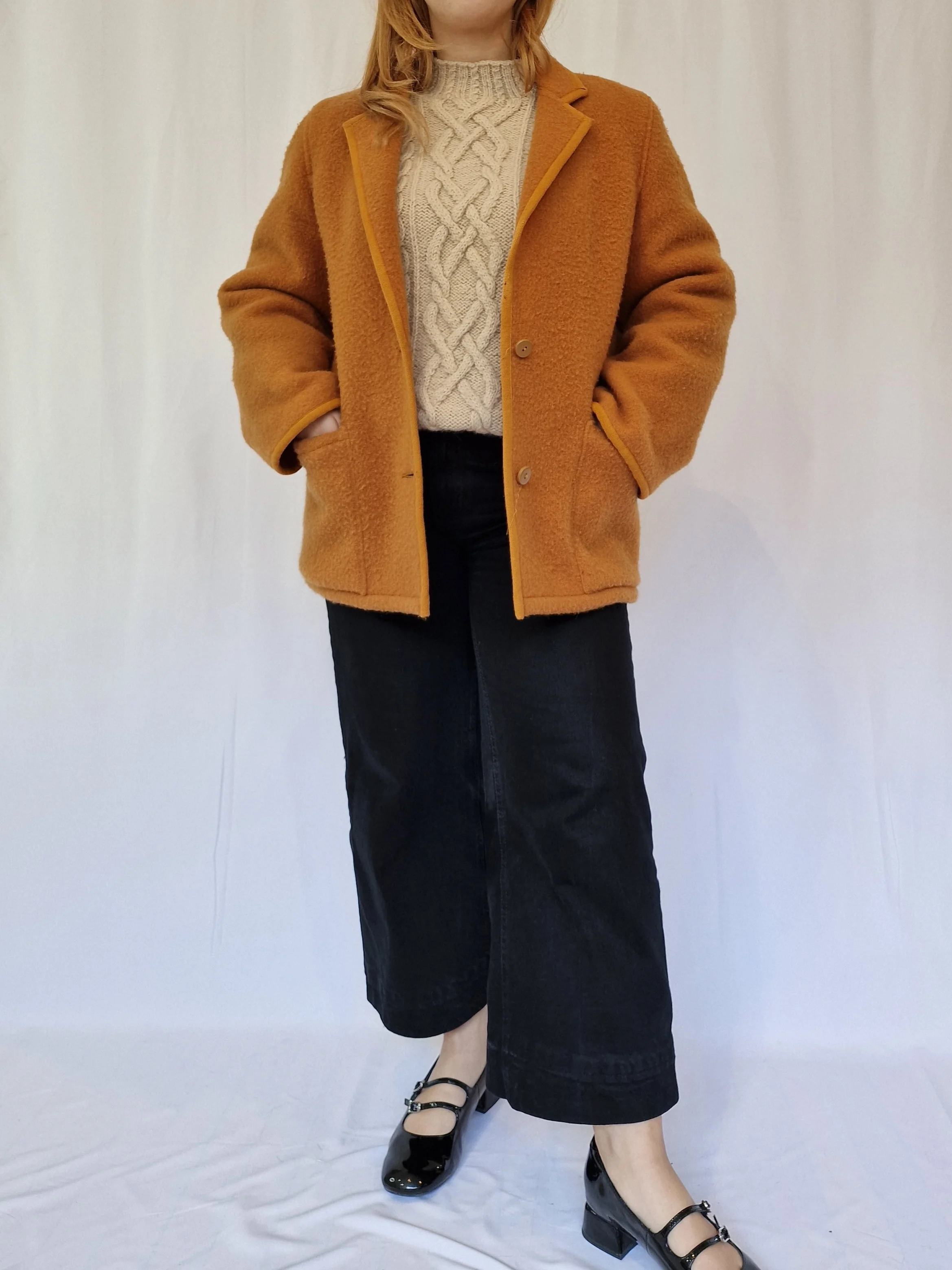 Vintage Orange Mustard Wool Single Breasted Short Jacket - M - Image 2