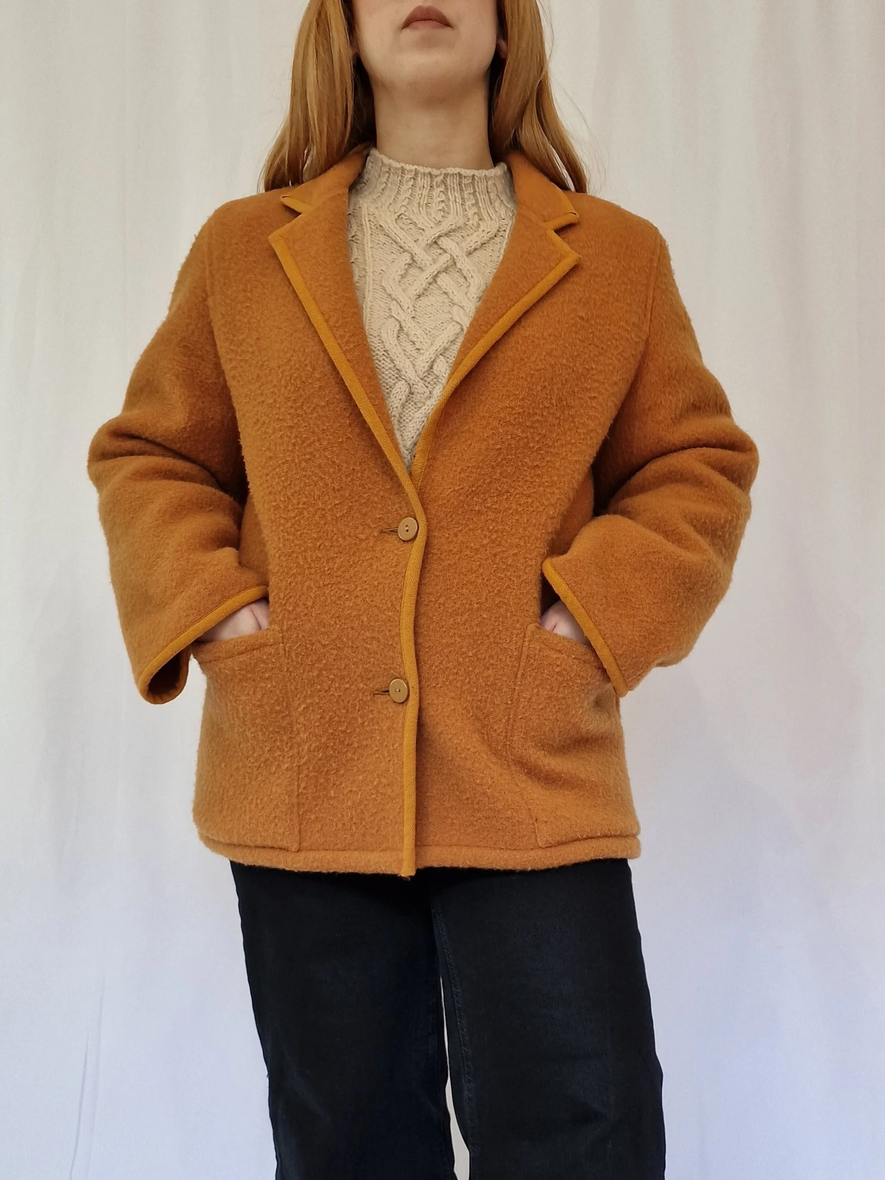 Vintage Orange Mustard Wool Single Breasted Short Jacket - M - Image 3