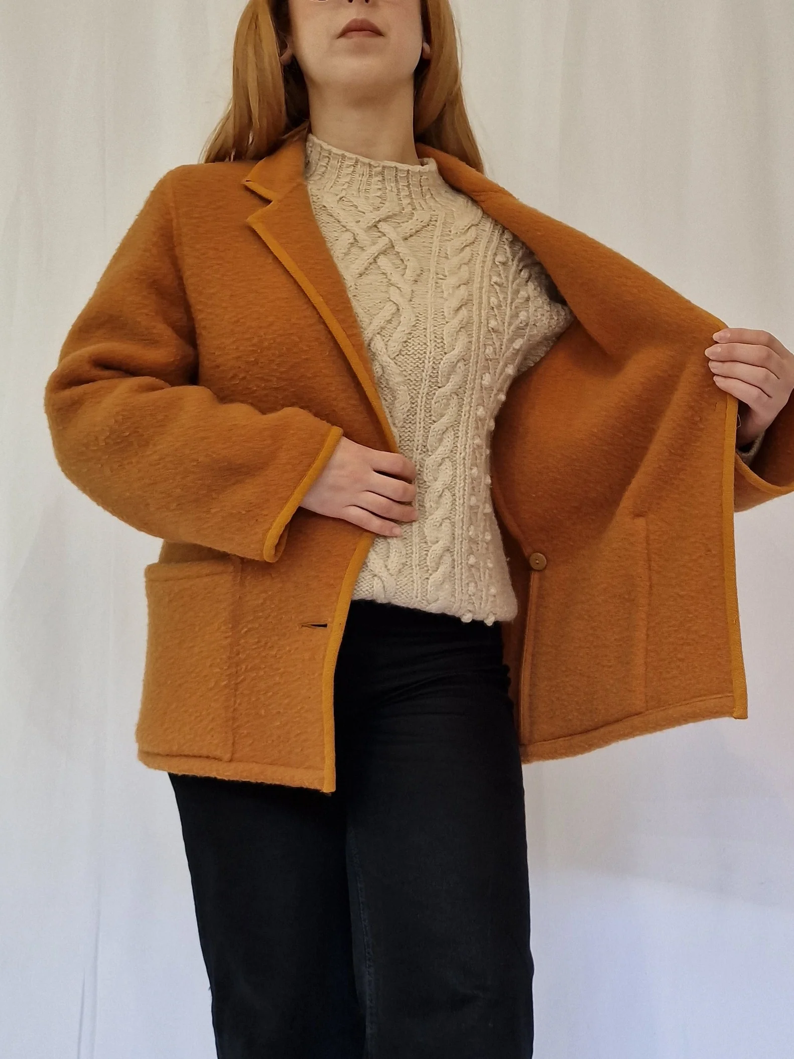 Vintage Orange Mustard Wool Single Breasted Short Jacket - M - Image 4