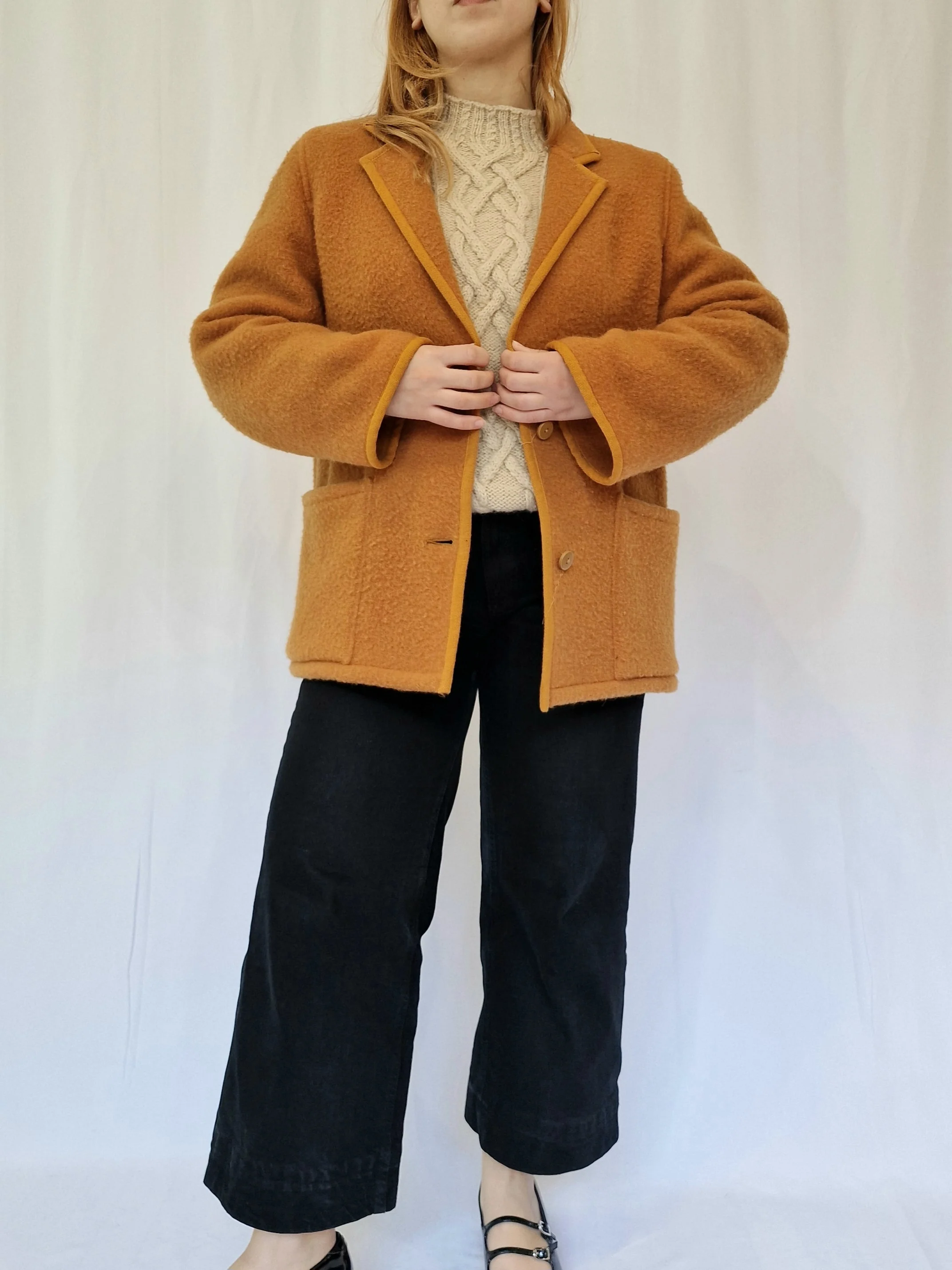 Vintage Orange Mustard Wool Single Breasted Short Jacket - M - Image 8