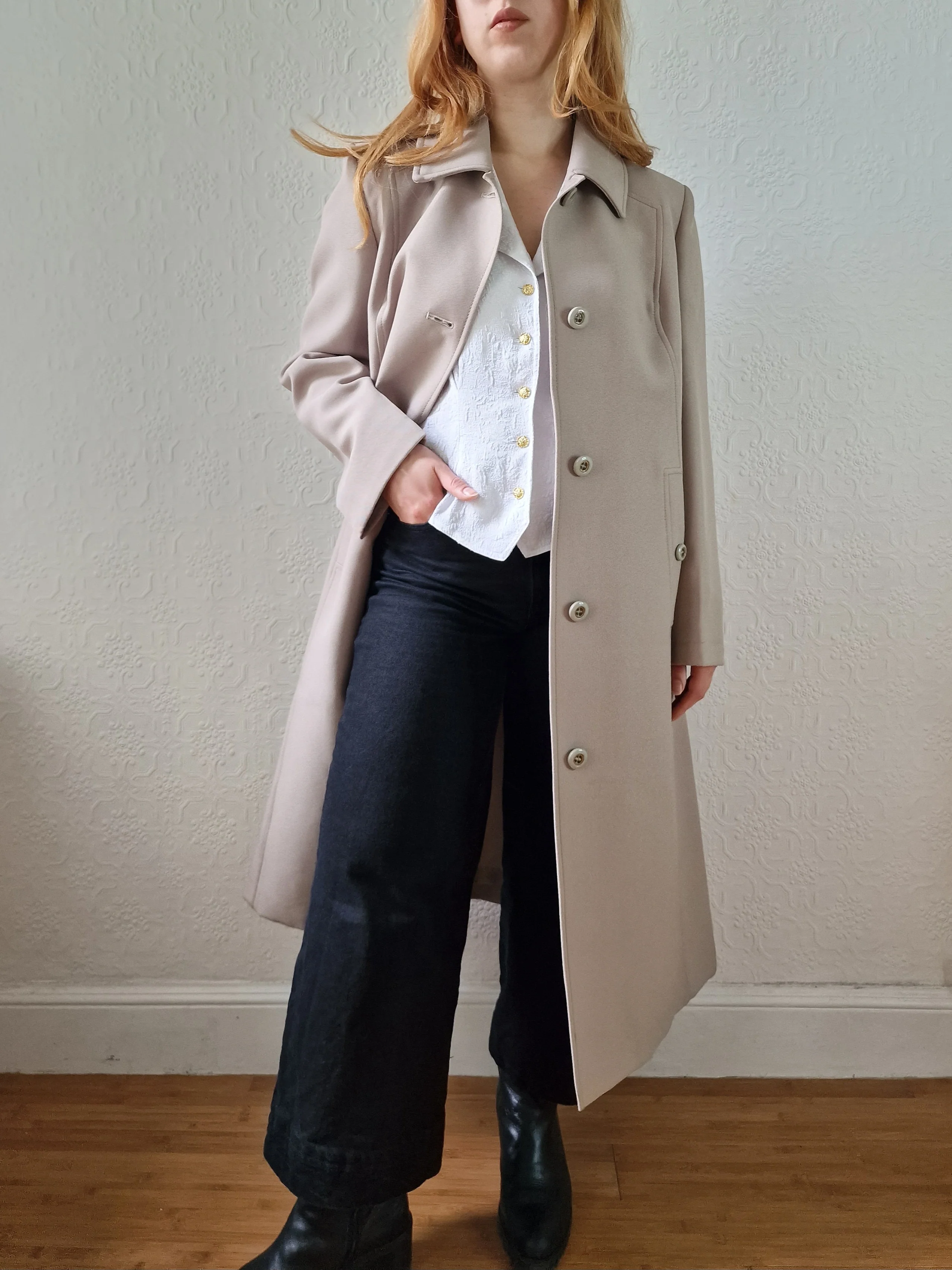 Vintage Light Beige Single Breasted Trench Coat - S/M - Image 3