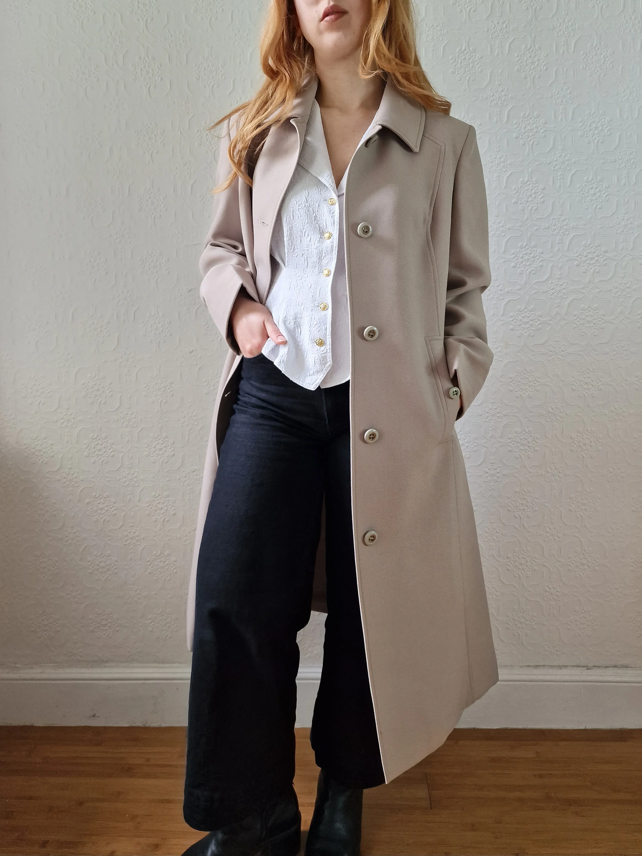 Vintage Light Beige Single Breasted Trench Coat - S/M - Image 7