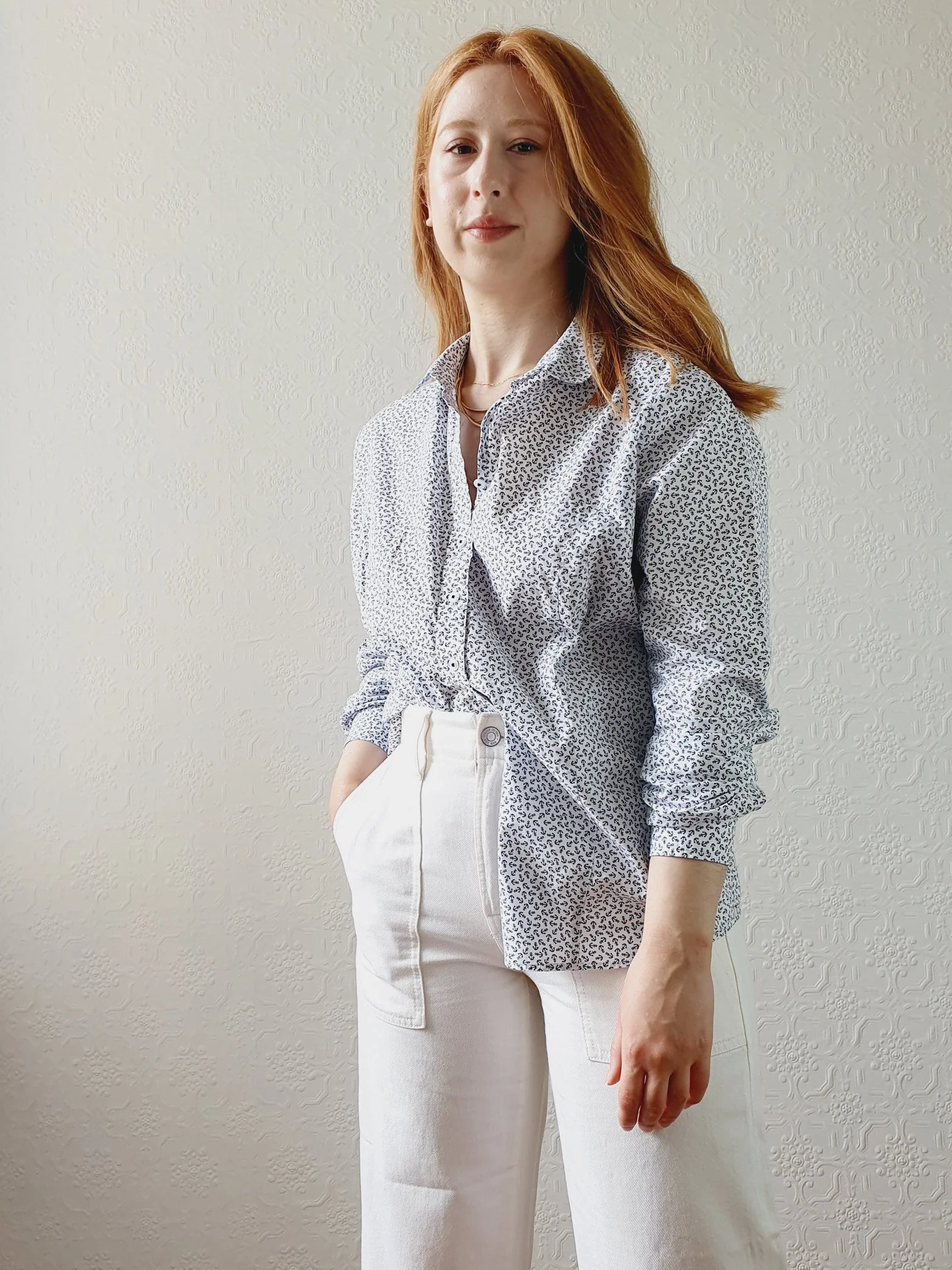 Cotton Anchor Print Shirt - M/L