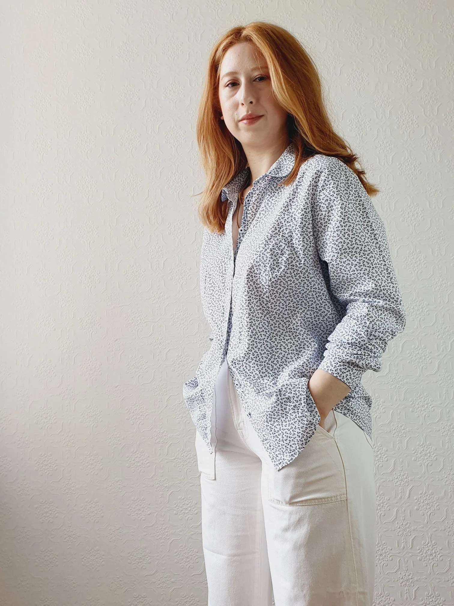 Cotton Anchor Print Shirt - M/L - Image 2