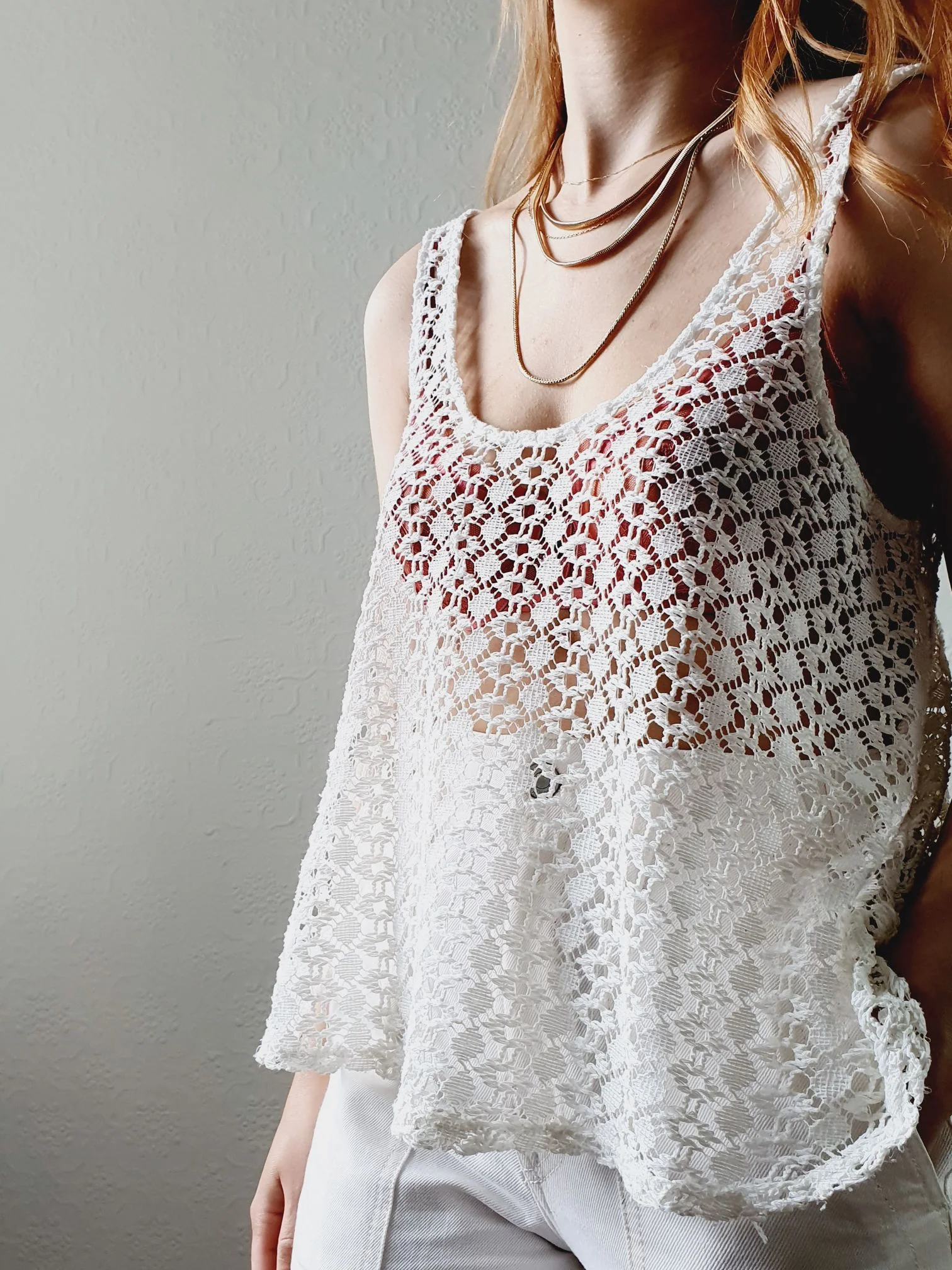 Cream Crochet Tank Top -S/M - Image 6
